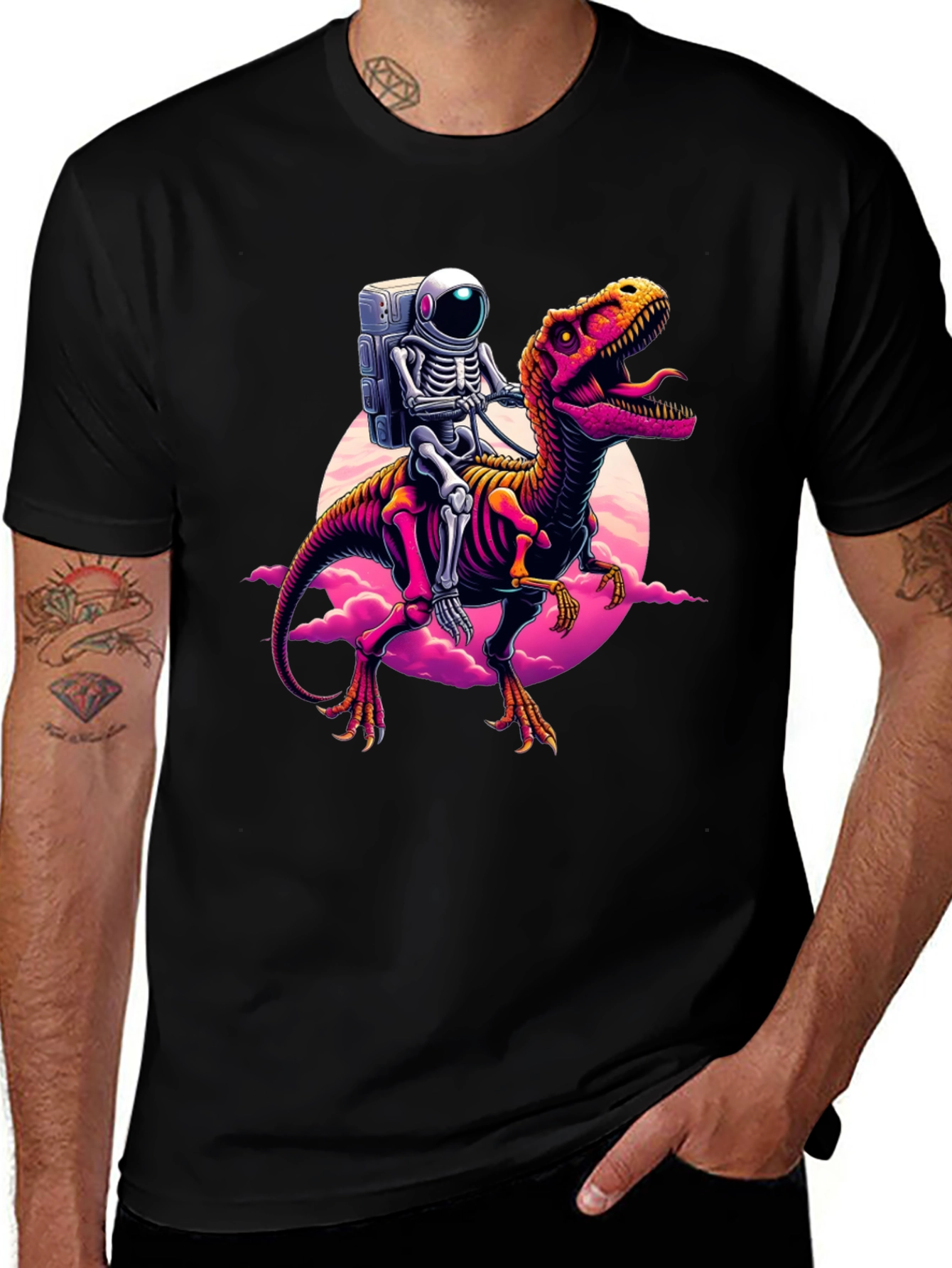 Variant 11 of Astronaut Skeleton Riding Dinosaur T-Shirt
