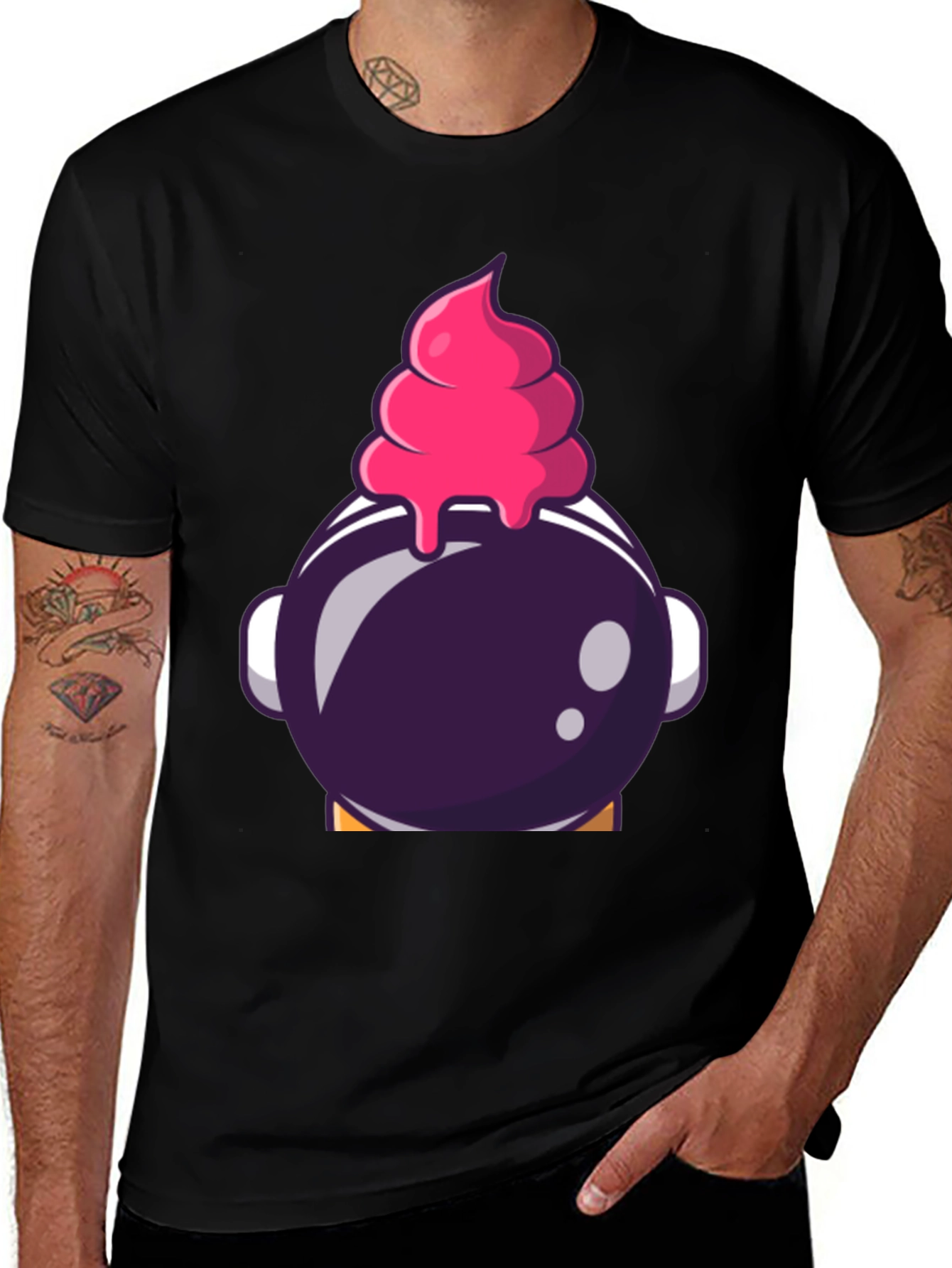 Variant 4 of Cool Astronaut Ice Cream T-Shirt - Unisex Black Tee