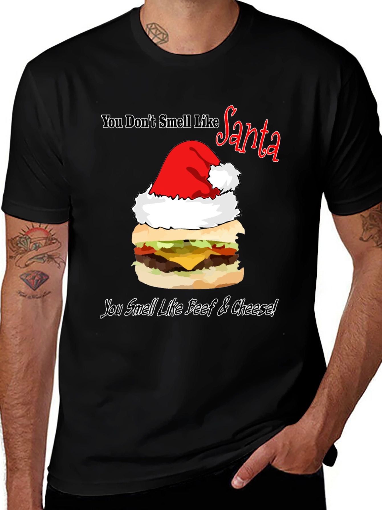 Santa Burger T-Shirt: Beef & Cheese Christmas Humor