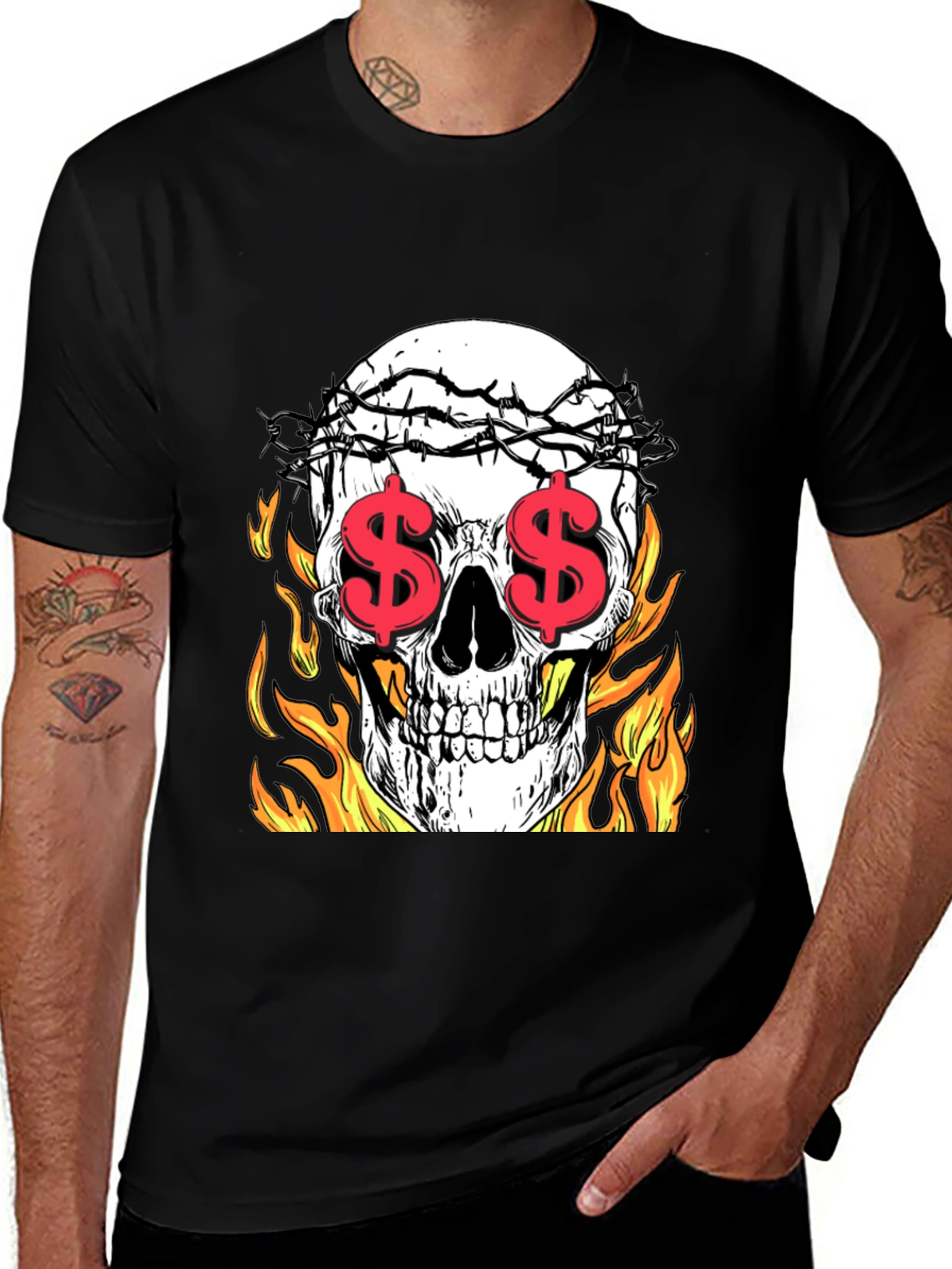 Variant 17 of Skull with Dollar Eyes Graphic Tee