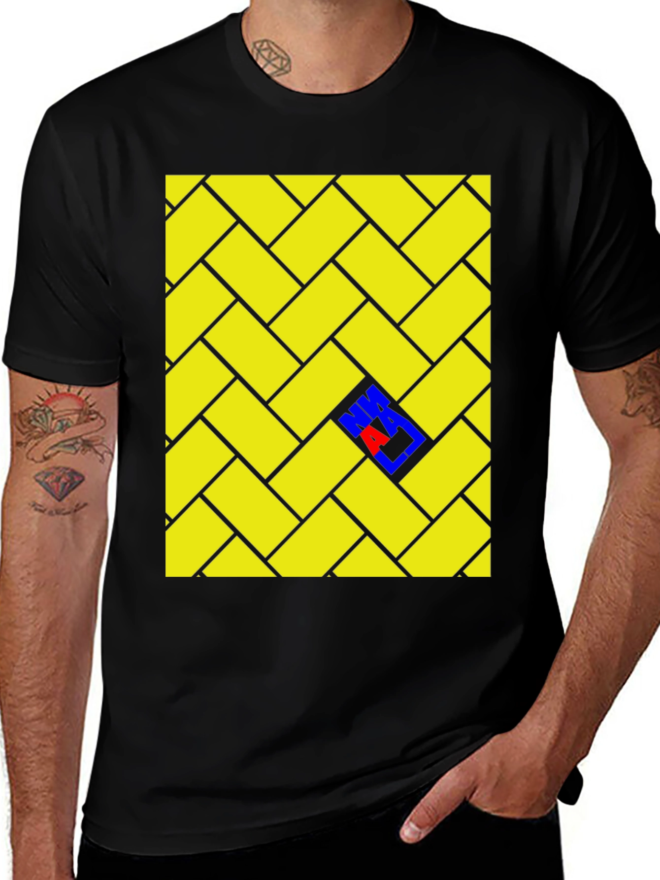 Variant 19 of Herringbone Patterned T-Shirt with Color Accent
