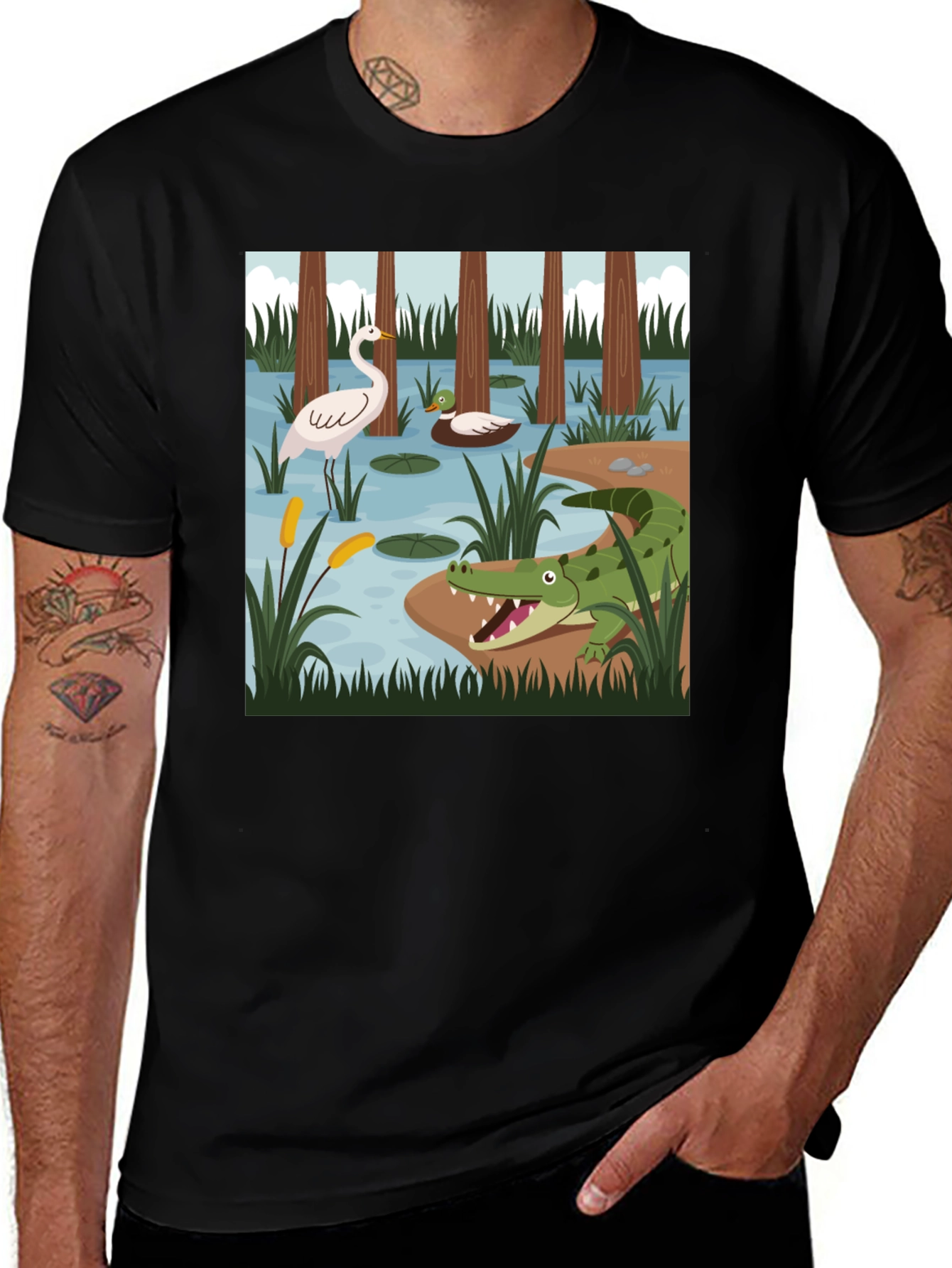 Variant 7 of Swamp Life Graphic Tee - Men's Black T-Shirt