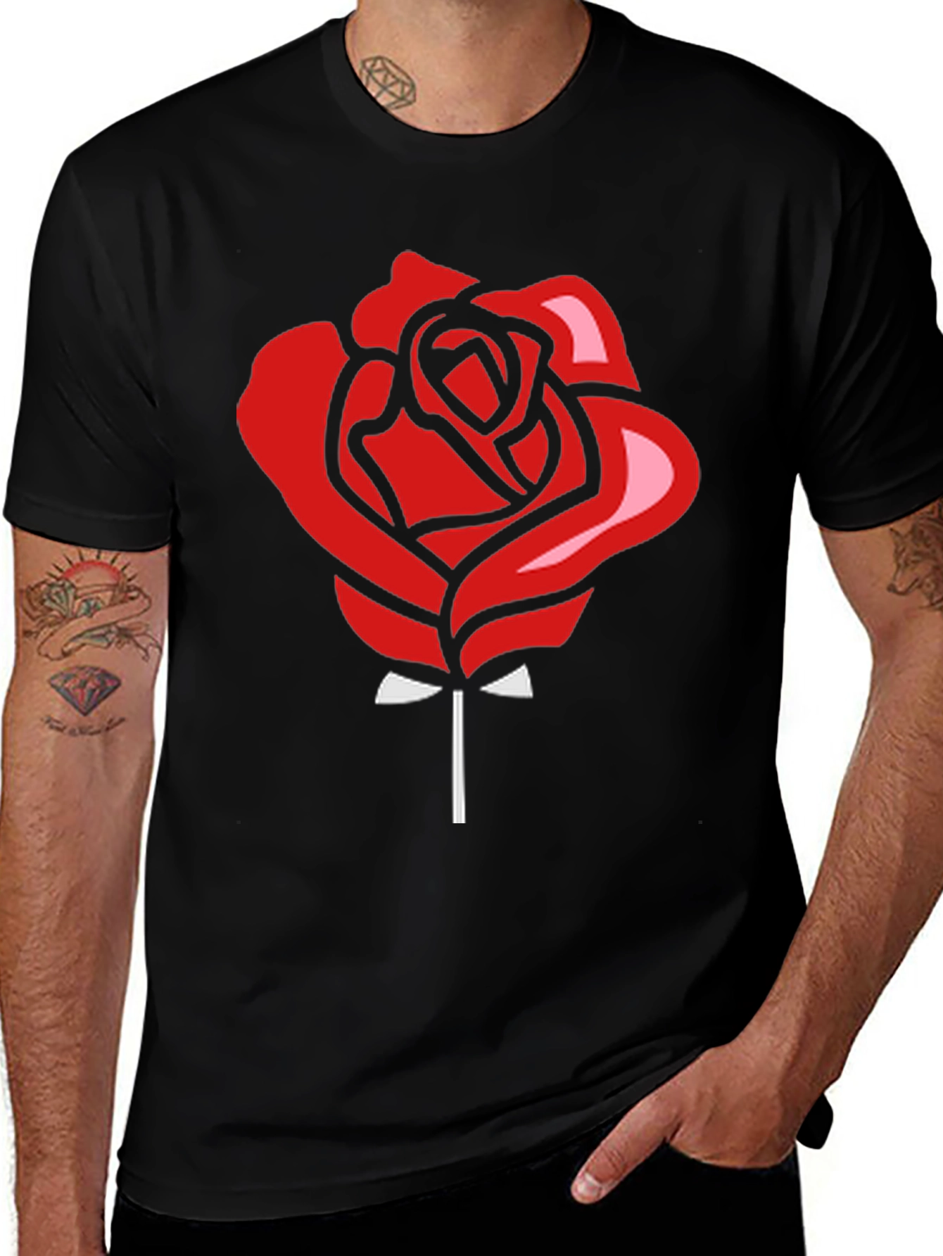 Variant 30 of Rose Graphic T-Shirt - Black Short Sleeve Crew Neck