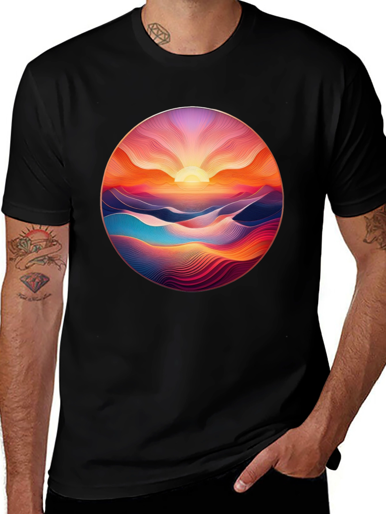 Variant 8 of Sunrise Vista Graphic Tee - Soft Black Cotton
