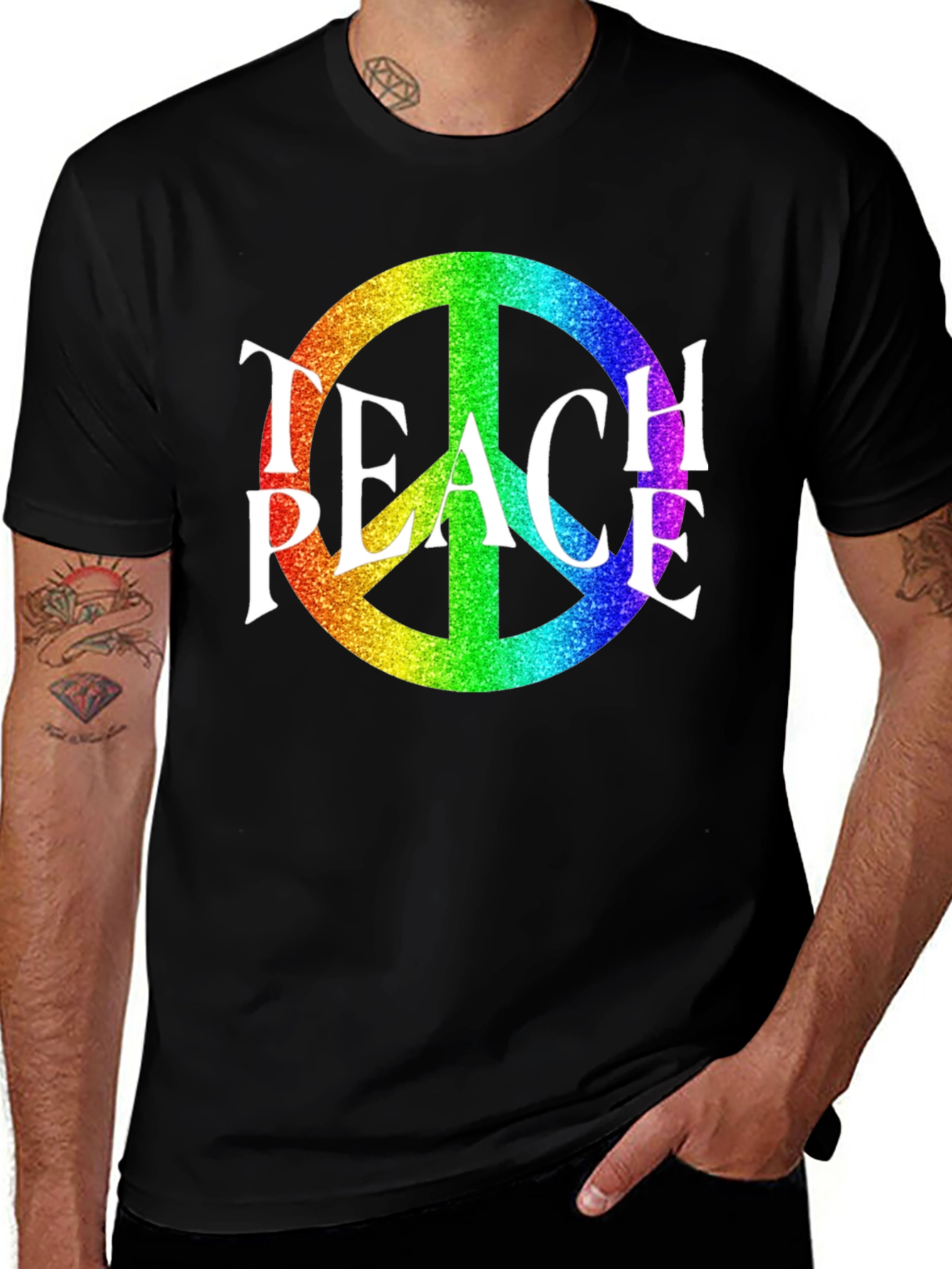 Variant 21 of Teach Peace Rainbow Peace Sign T-Shirt