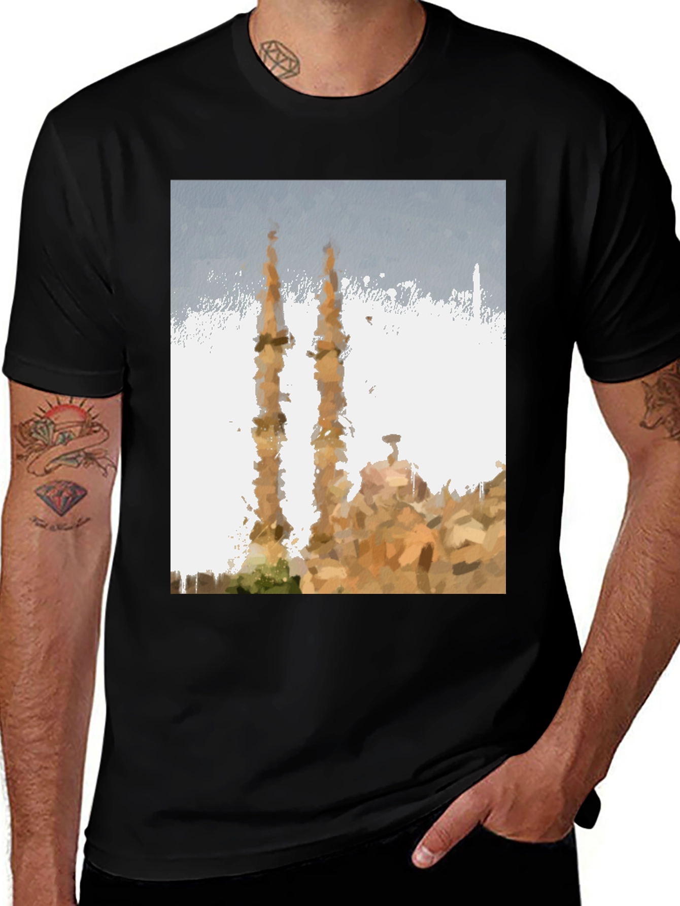 Variant 15 of Mosque Painting Graphic Tee - Men's Black T-Shirt