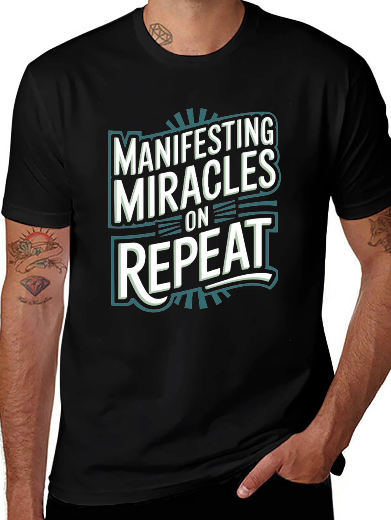 Variant 17 of Manifesting Miracles On Repeat Black Graphic Tee