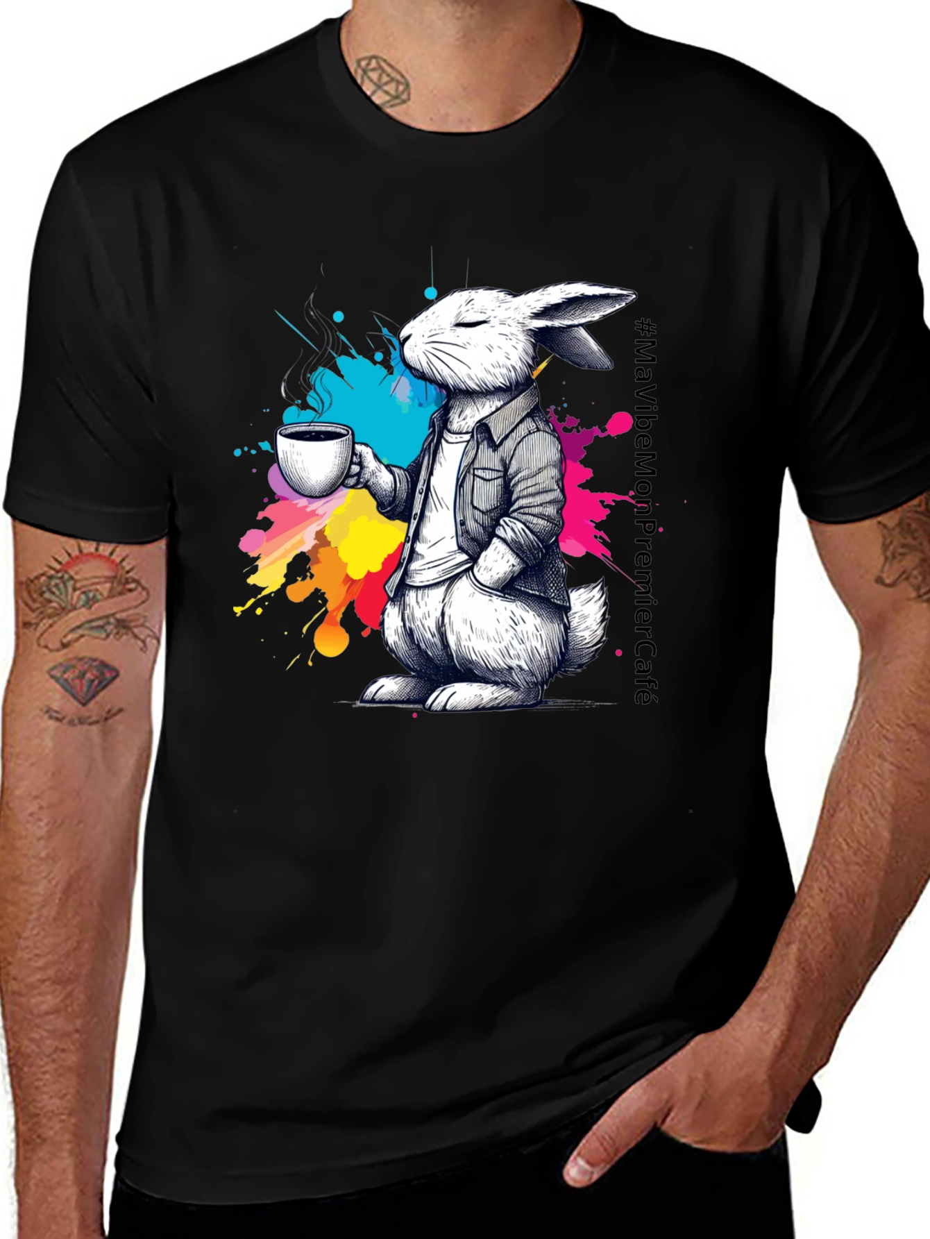Variant 3 of Rabbit Cafe T-Shirt - Trendy Animal Design