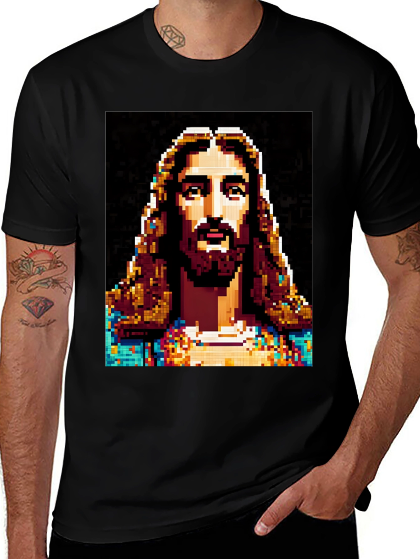 Variant 8 of Pixel Art Jesus T-Shirt - Retro Religious Apparel