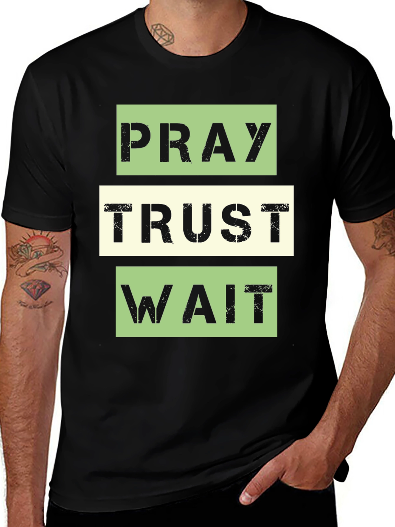 Variant 30 of Pray Trust Wait Graphic Tee - Inspirational T-Shirt