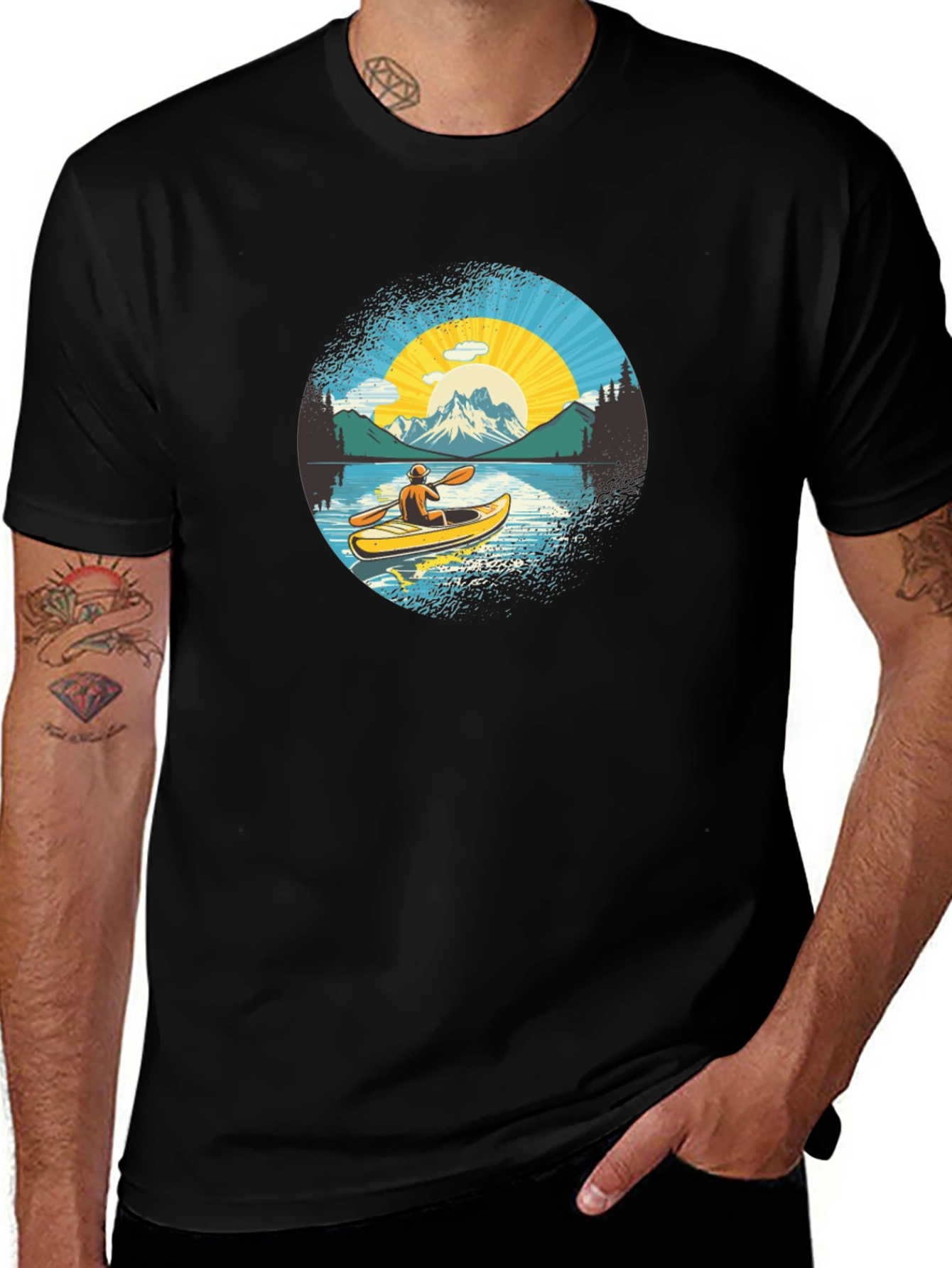 Variant 7 of Kayaking Scene Graphic Tee - Black