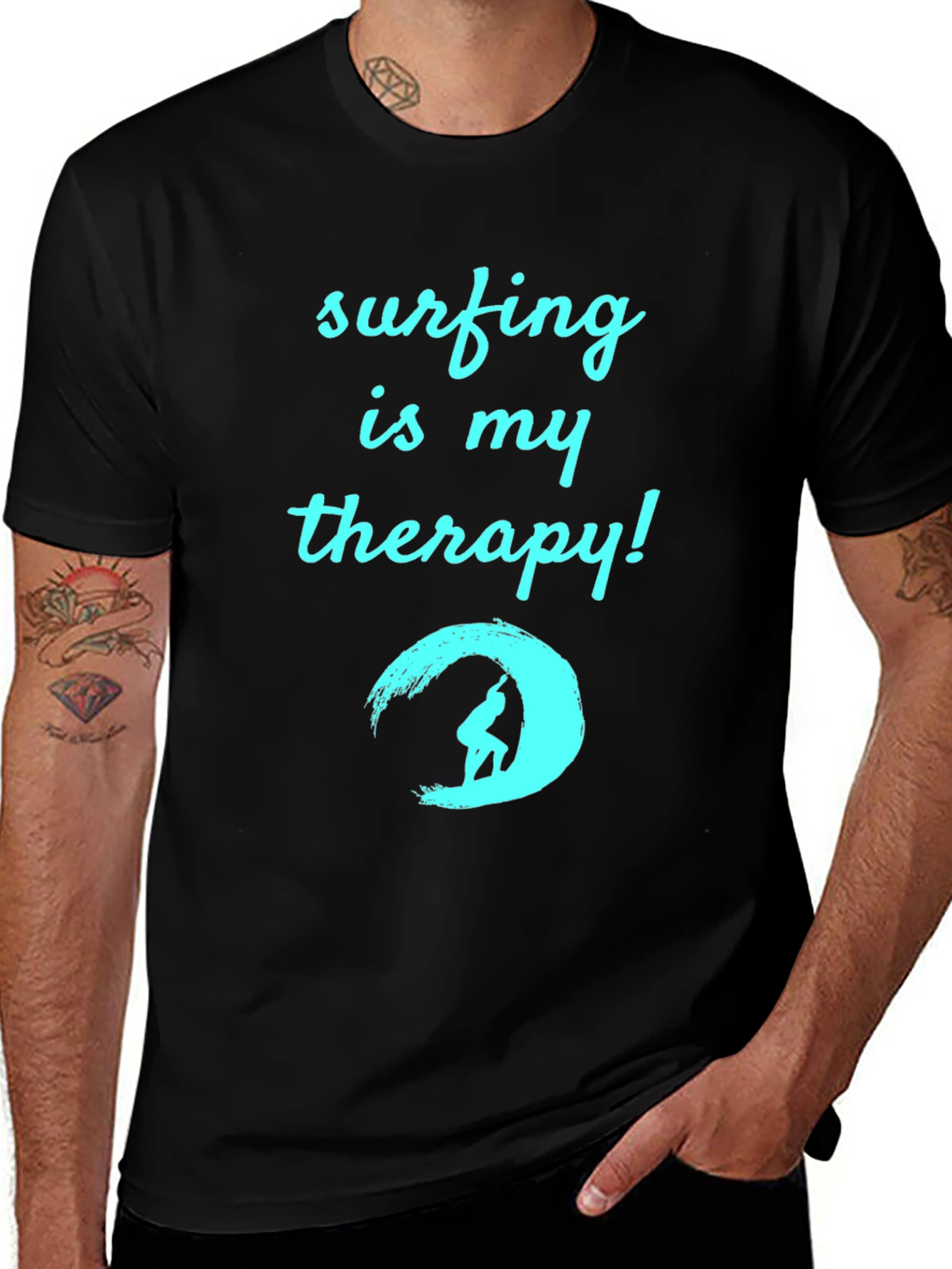 Variant 11 of Surfing is My Therapy T-Shirt - Black Surf Tee