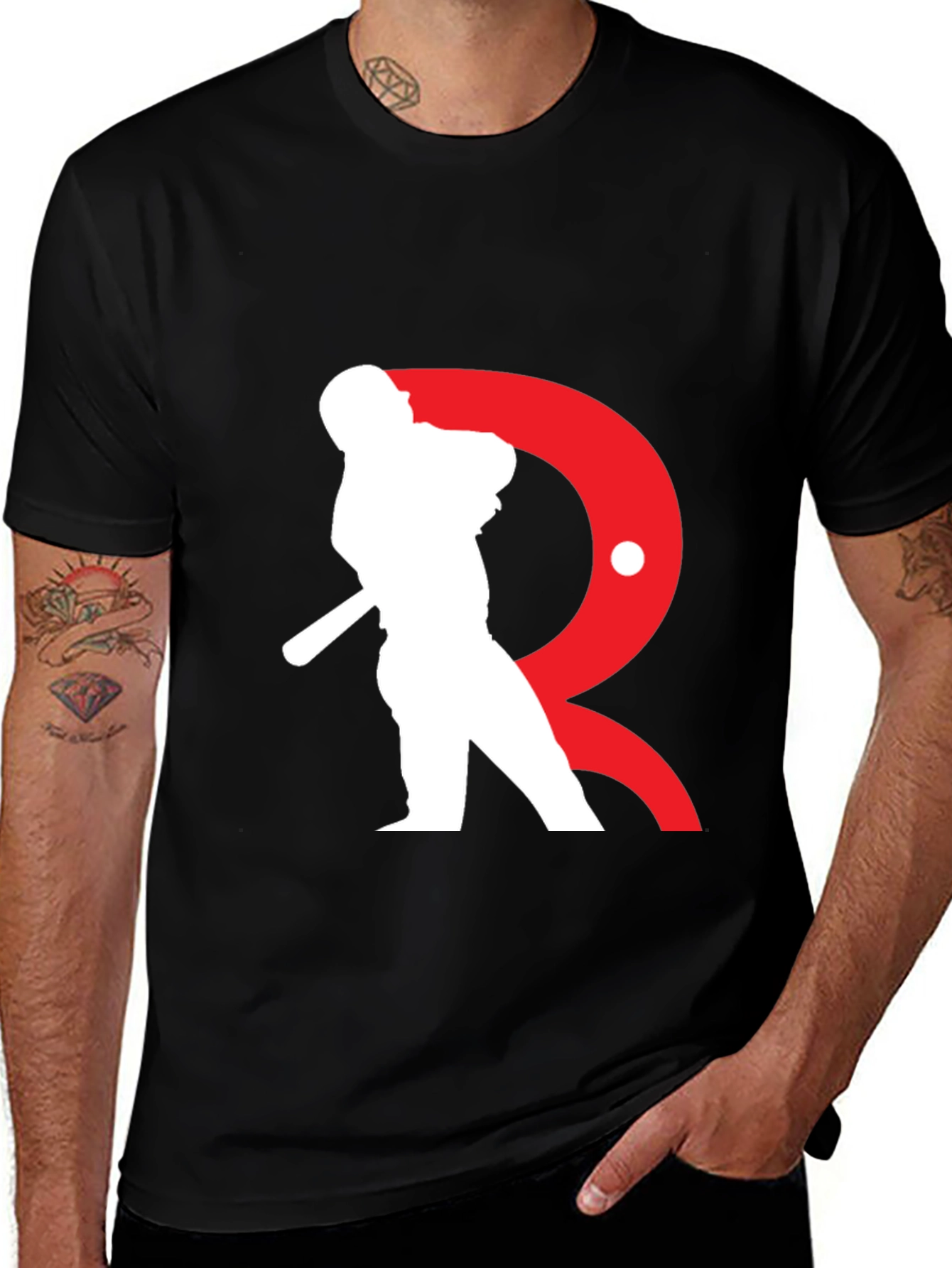 Variant 14 of Baseball Player Graphic T-Shirt - Black
