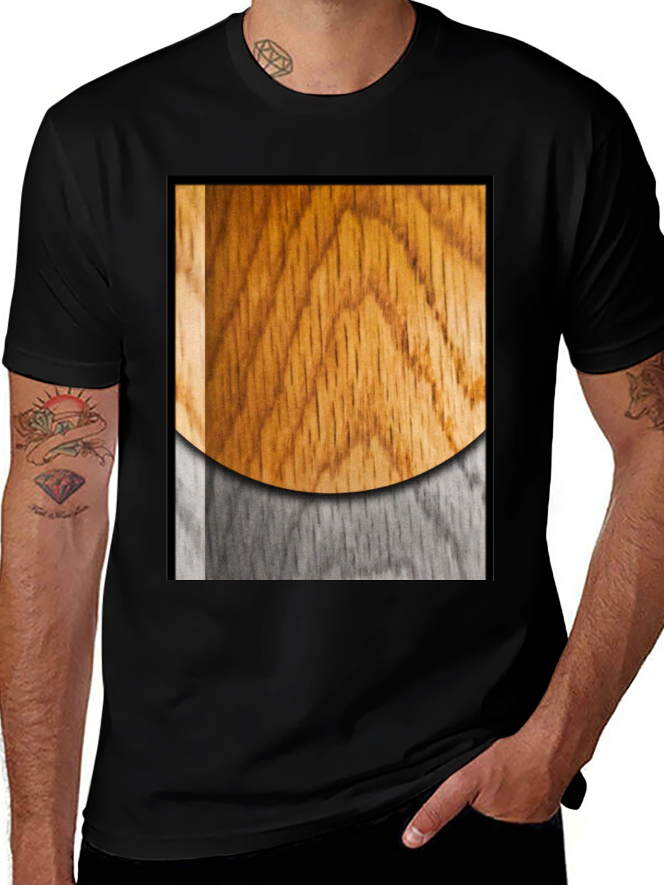 Variant 12 of Wood Grain Graphic Black T-Shirt
