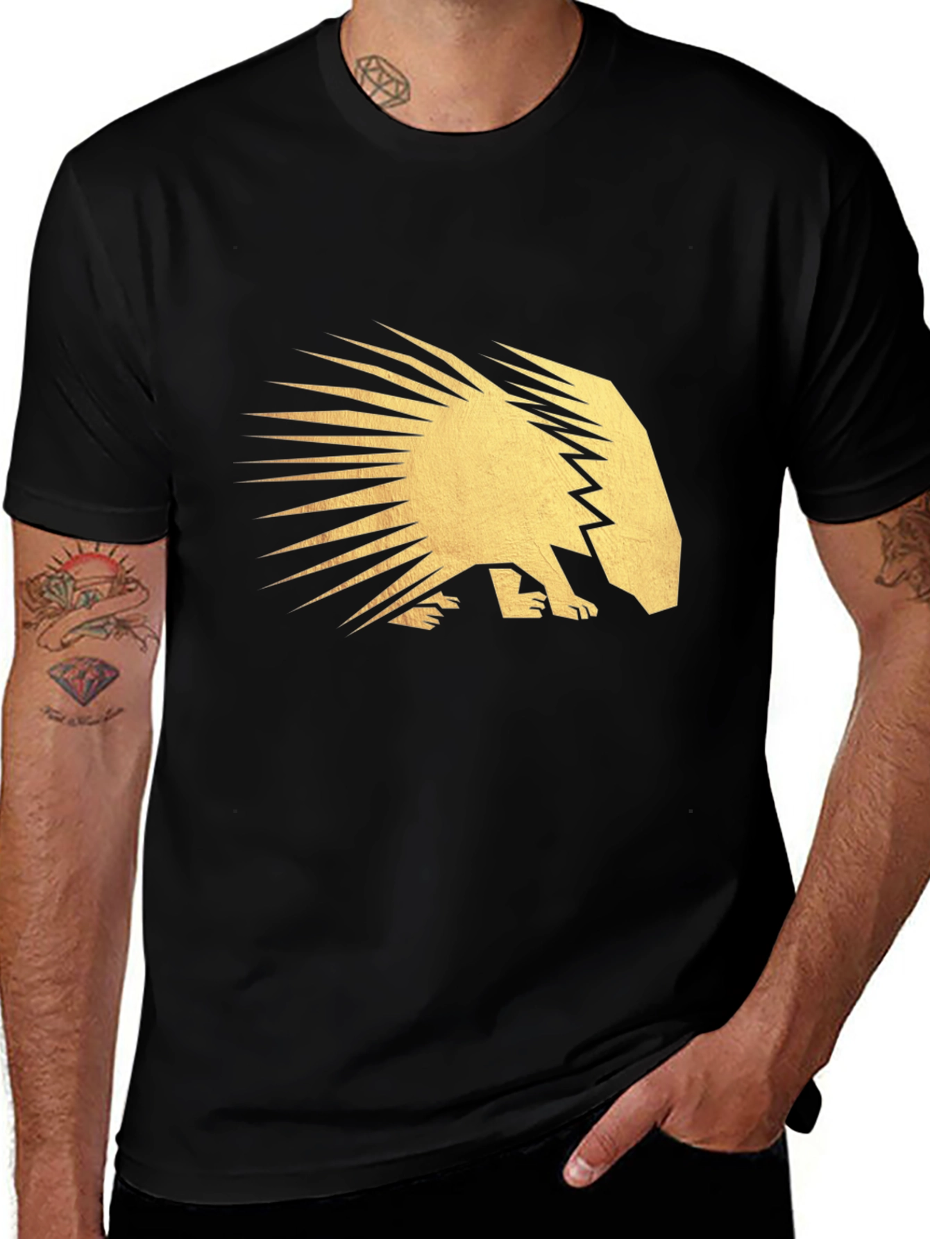 Variant 9 of Golden Geometric Porcupine Black T-Shirt