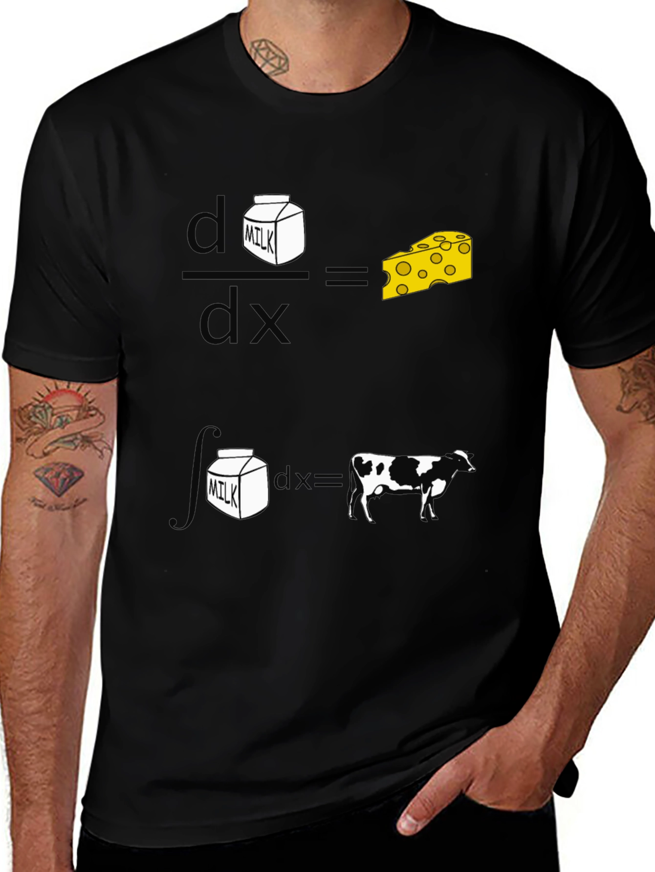Variant 15 of Funny Math Milk and Cheese Cow Black T-Shirt