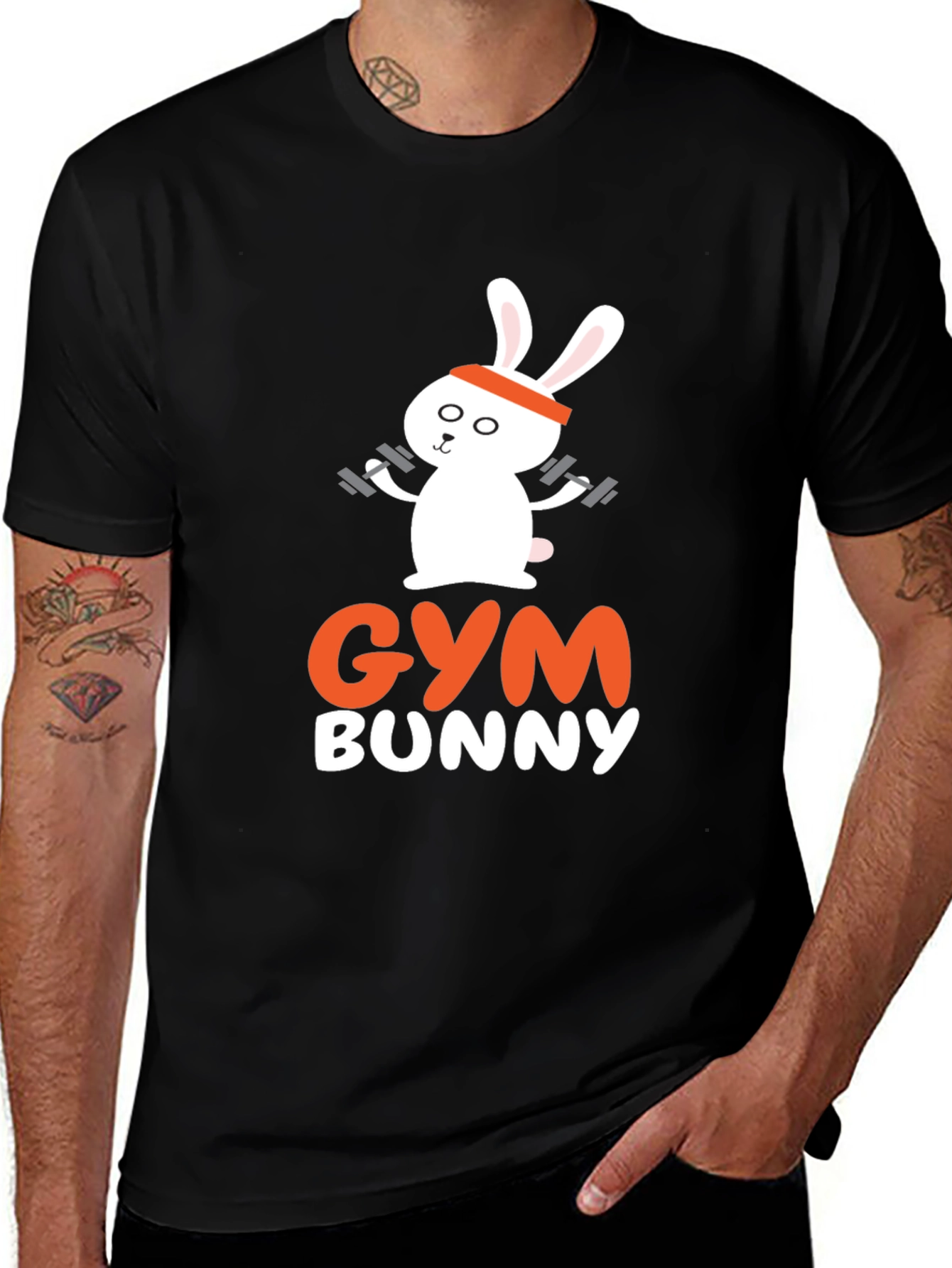 Variant 25 of Gym Bunny Black T-Shirt - Fitness Rabbit