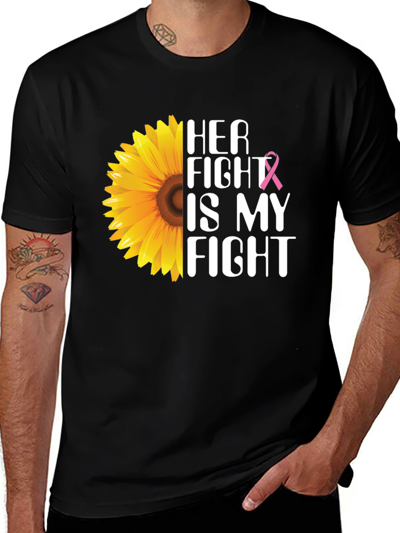 Her Fight is My Fight Breast Cancer Sunflower T-Shirt