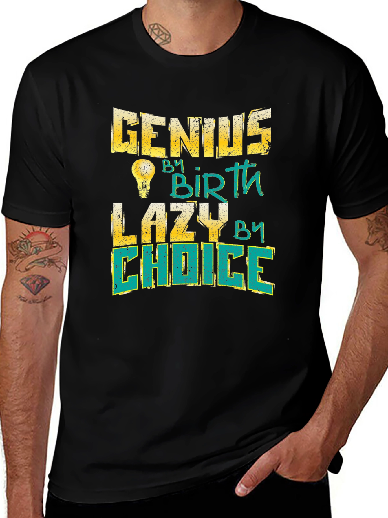 Variant 14 of Genius By Birth Lazy By Choice Black T-Shirt