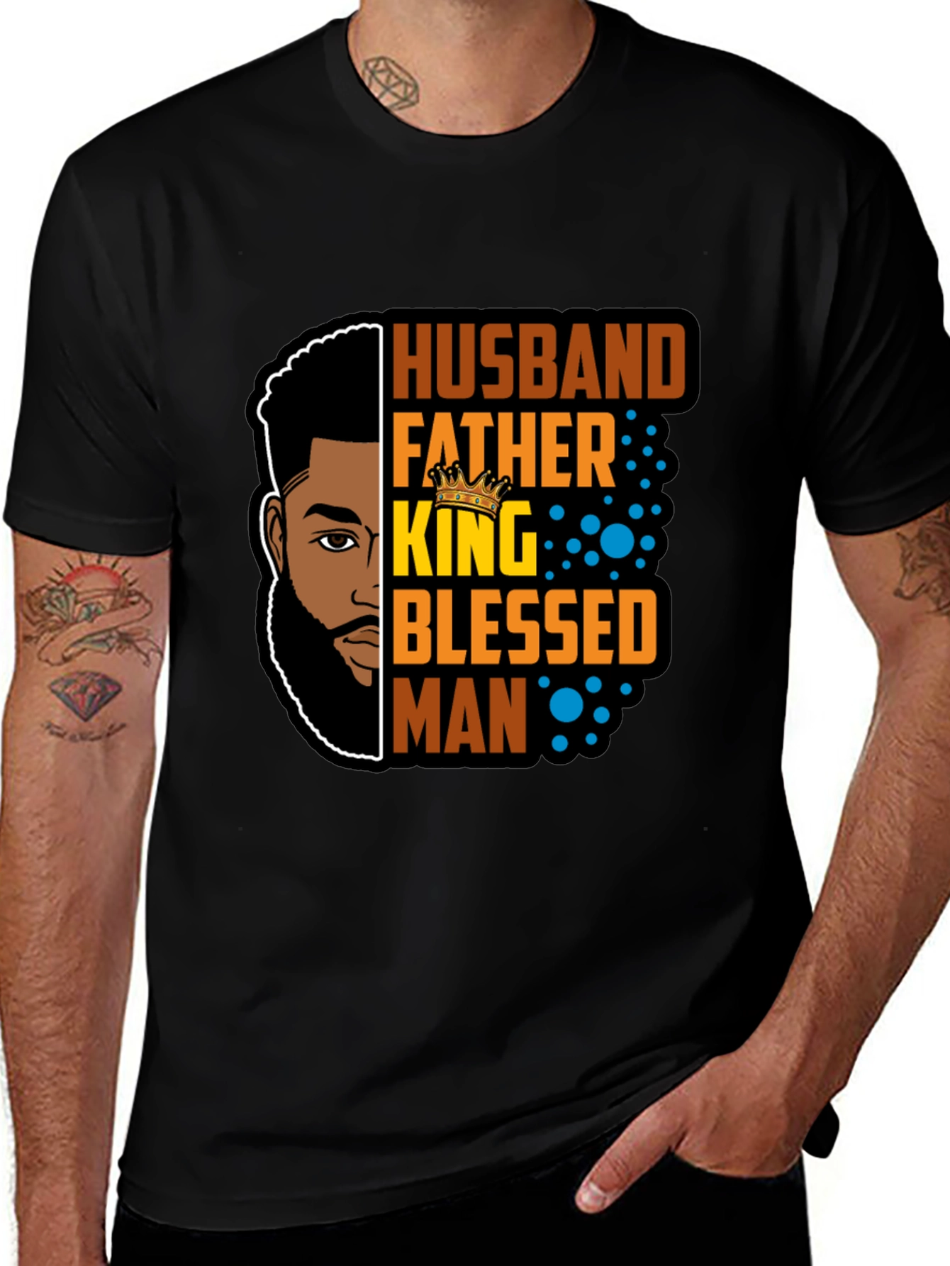 Variant 10 of Husband Father King Blessed Man Black T-Shirt