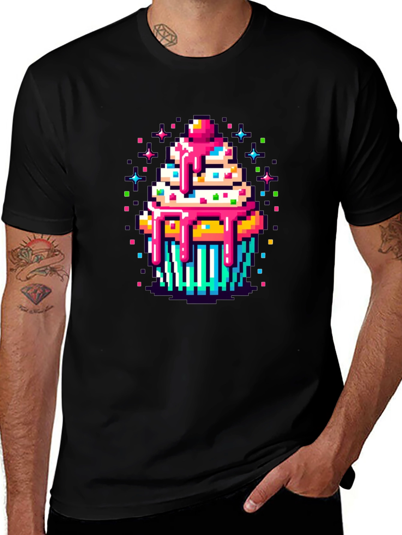 Black Pixel Art Cupcake Graphic Tee - Sweet Style! main image