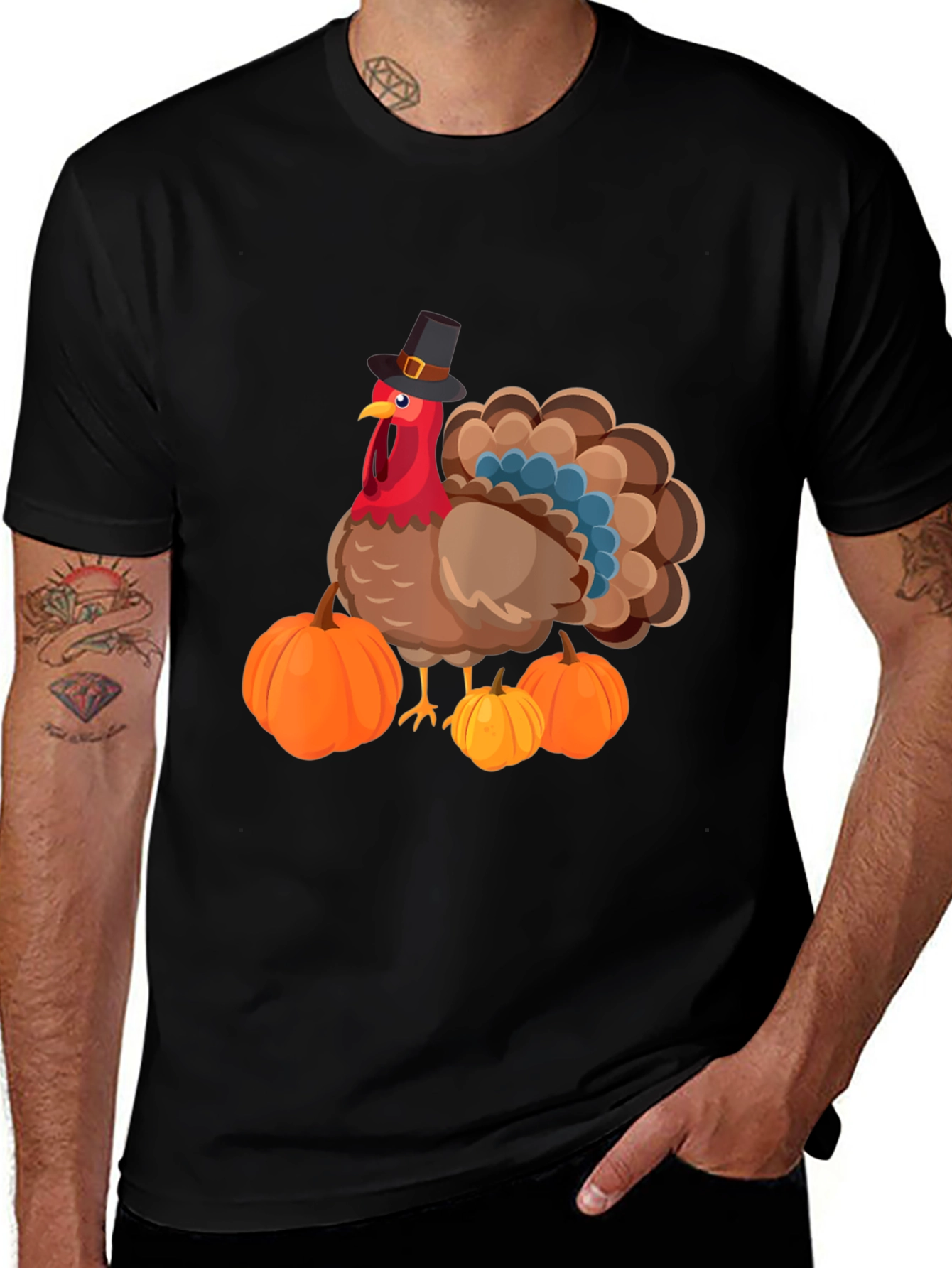 Thanksgiving Turkey T-Shirt with Pumpkins