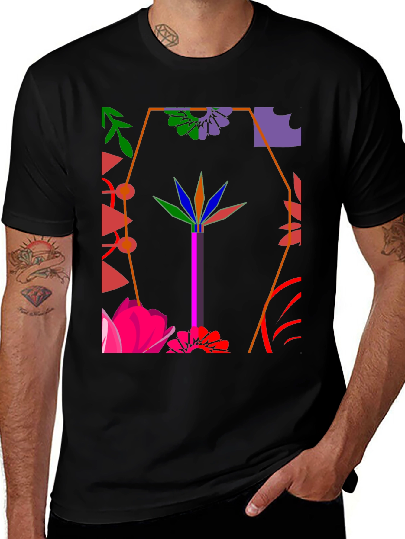 Variant 23 of Abstract Floral Graphic Black T-Shirt