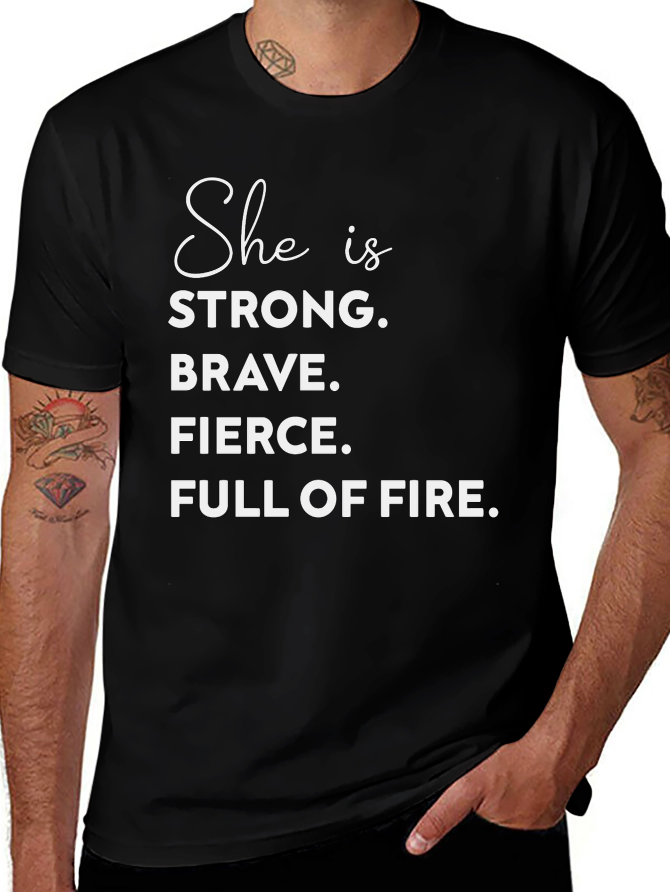 Variant 28 of Empowering Women's T-Shirt: Strong, Brave, Fierce, Full of Fire