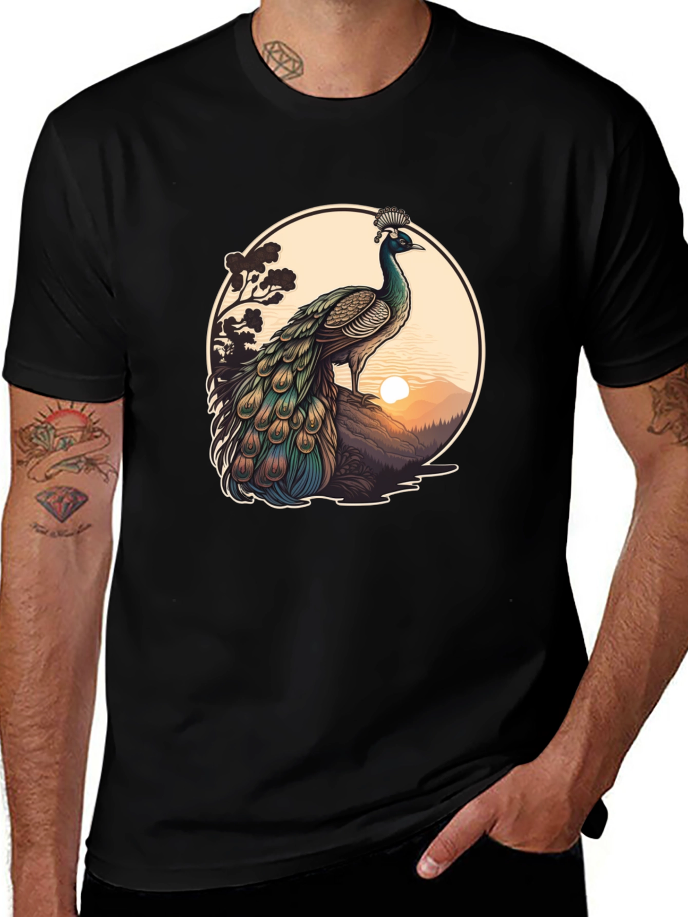 Variant 3 of Peacock Graphic Tee - Nature Inspired Design