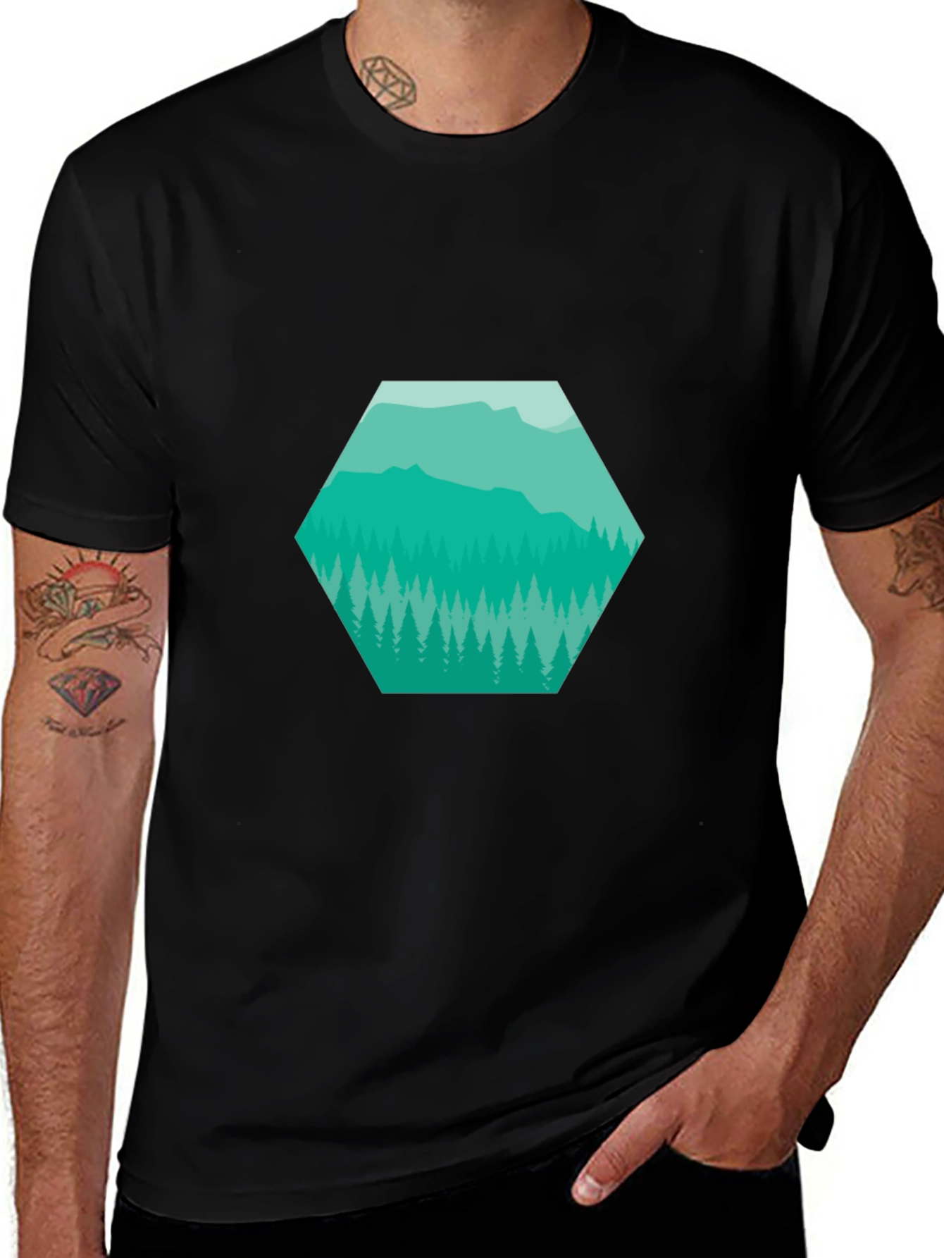 Variant 17 of Mountainscape Hexagon Graphic Tee