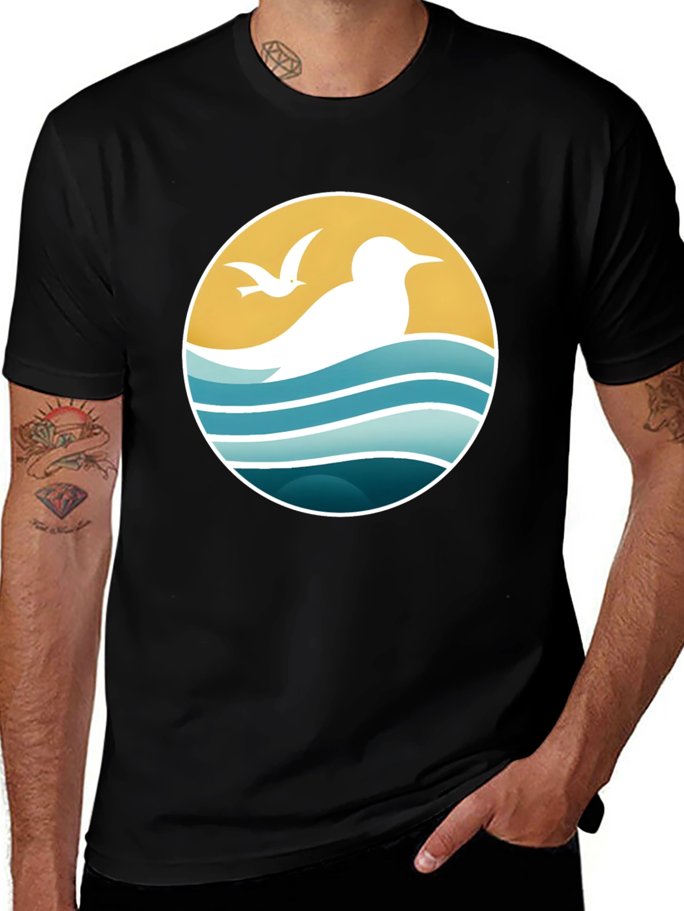 Variant 14 of Seagull Graphic Print T-Shirt - Black