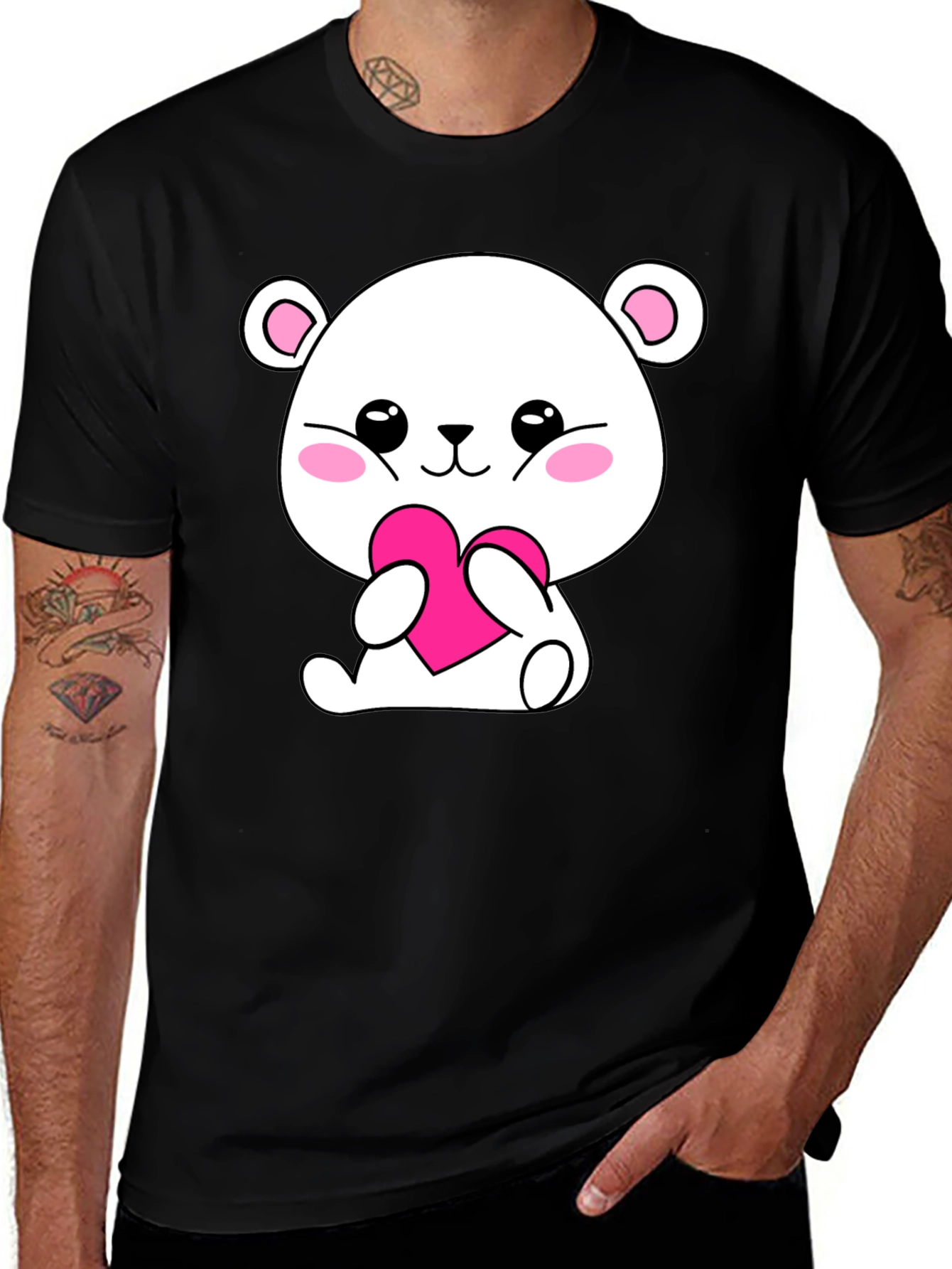 Cute Cartoon Bear Heart Graphic T-Shirt