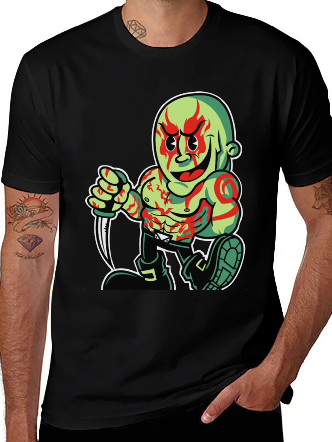 Cartoon Drax Graphic Tee - Black Cotton Blend