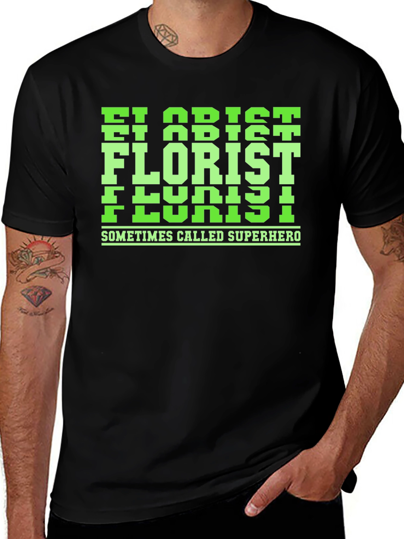 Variant 10 of Florist Superhero Graphic Tee - Black Cotton T-Shirt