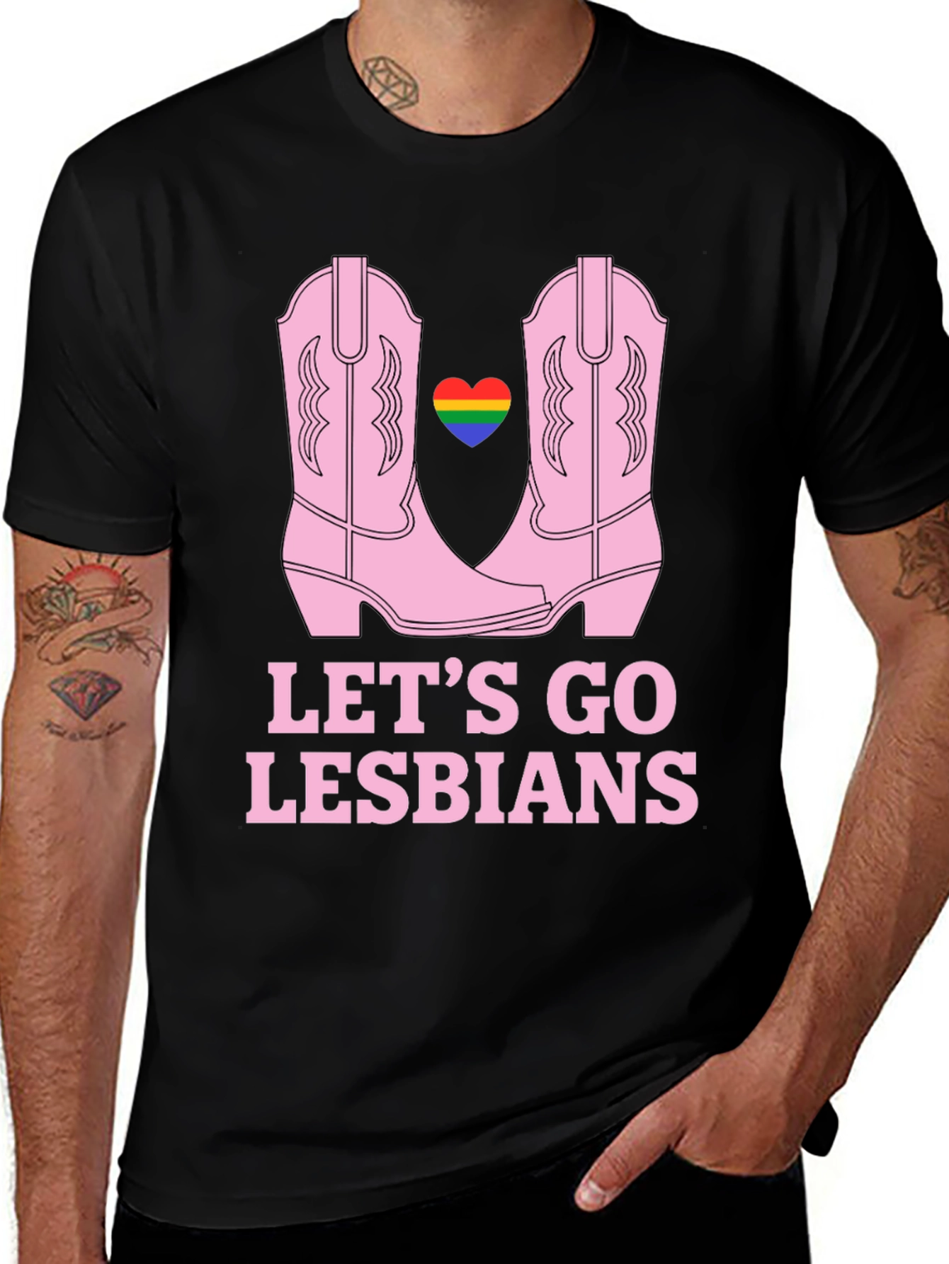 Let's Go Lesbians T-Shirt, Pink Cowboy Boots, LGBTQ Pride
