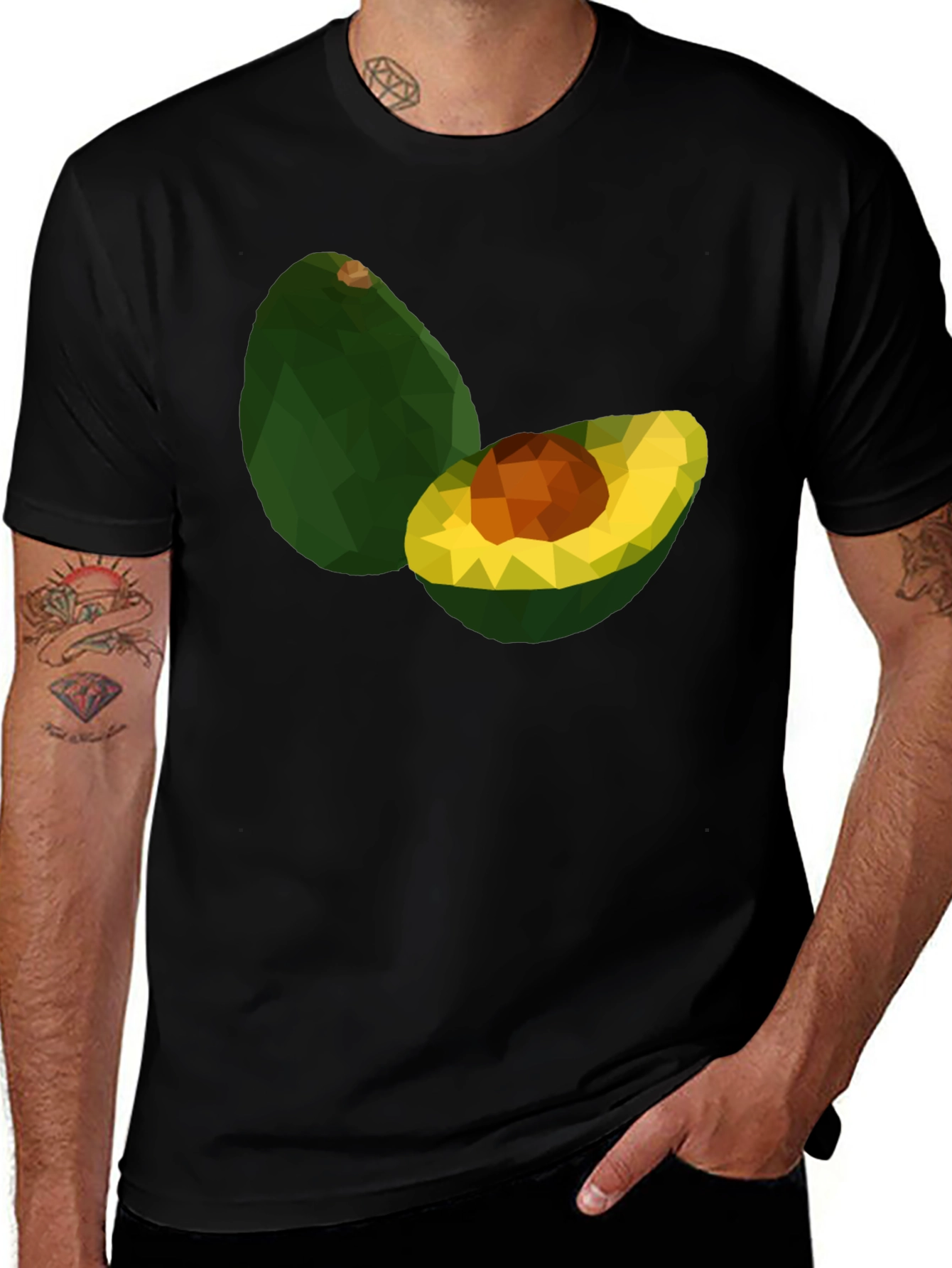 Geometric Avocado Graphic Tee - Modern Fruit Lover's Shirt