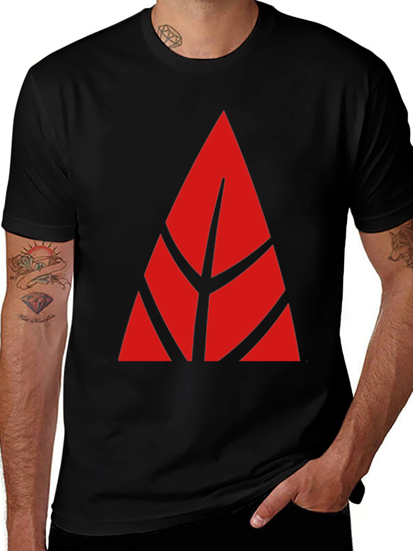 Geometric Red Design Black T-Shirt