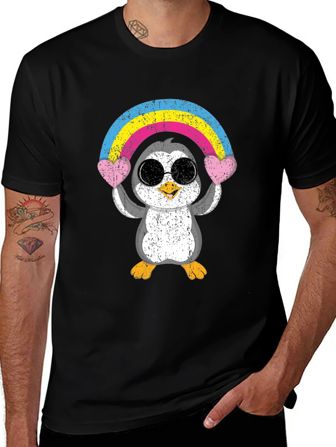 Variant 9 of Penguin Rainbow Heart T-Shirt