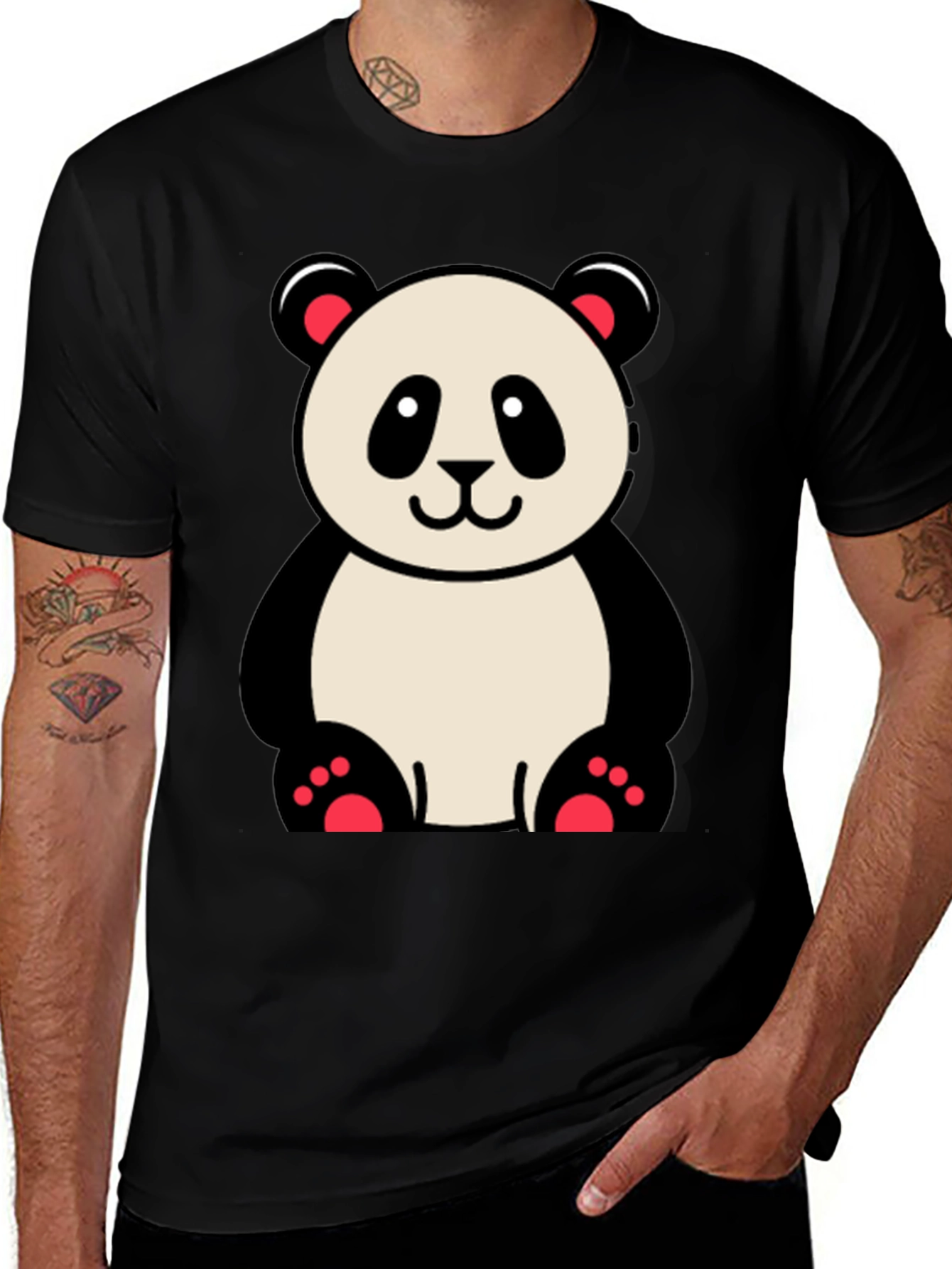 Variant 5 of Cute Panda Bear Graphic T-Shirt - Black