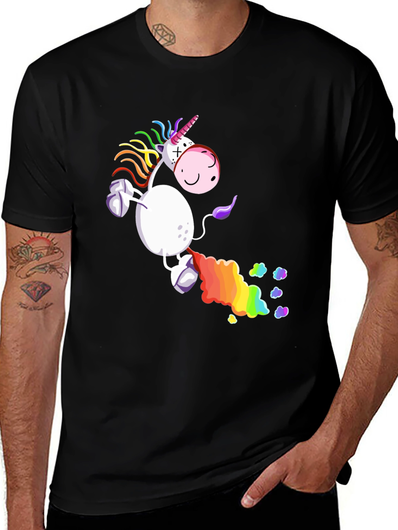 Rainbow Unicorn Graphic Tee - Men's Black T-Shirt