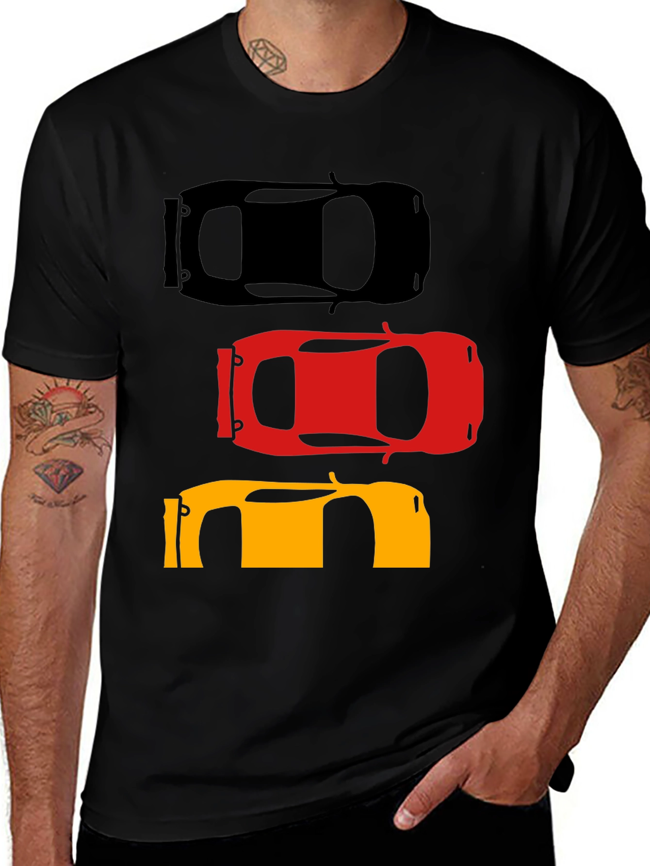 Variant 21 of Car Silhouette T-Shirt, Top View Black Tee