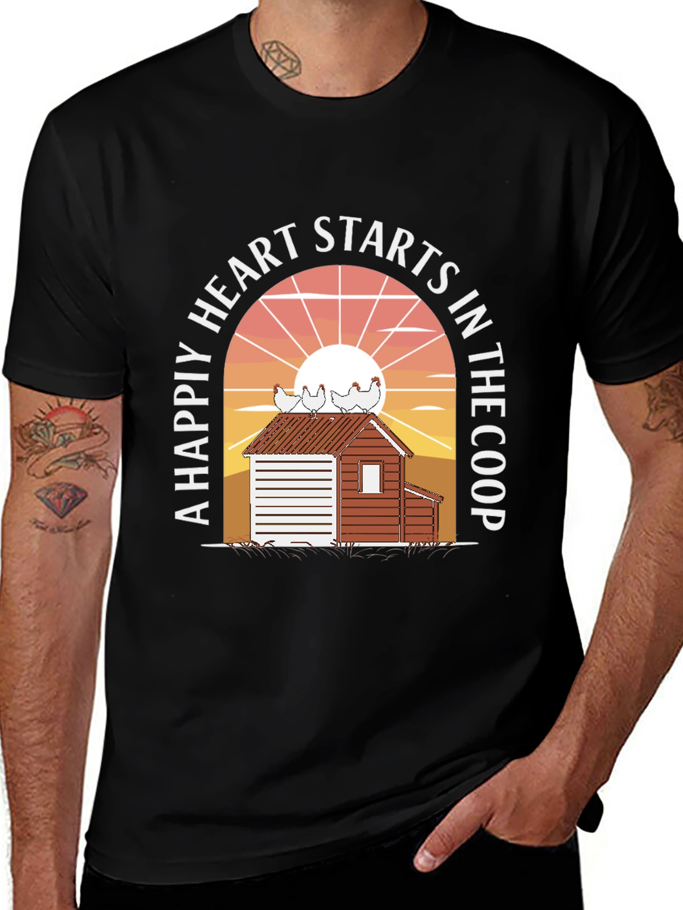 Variant 4 of Happy Heart Chicken Coop Graphic Tee