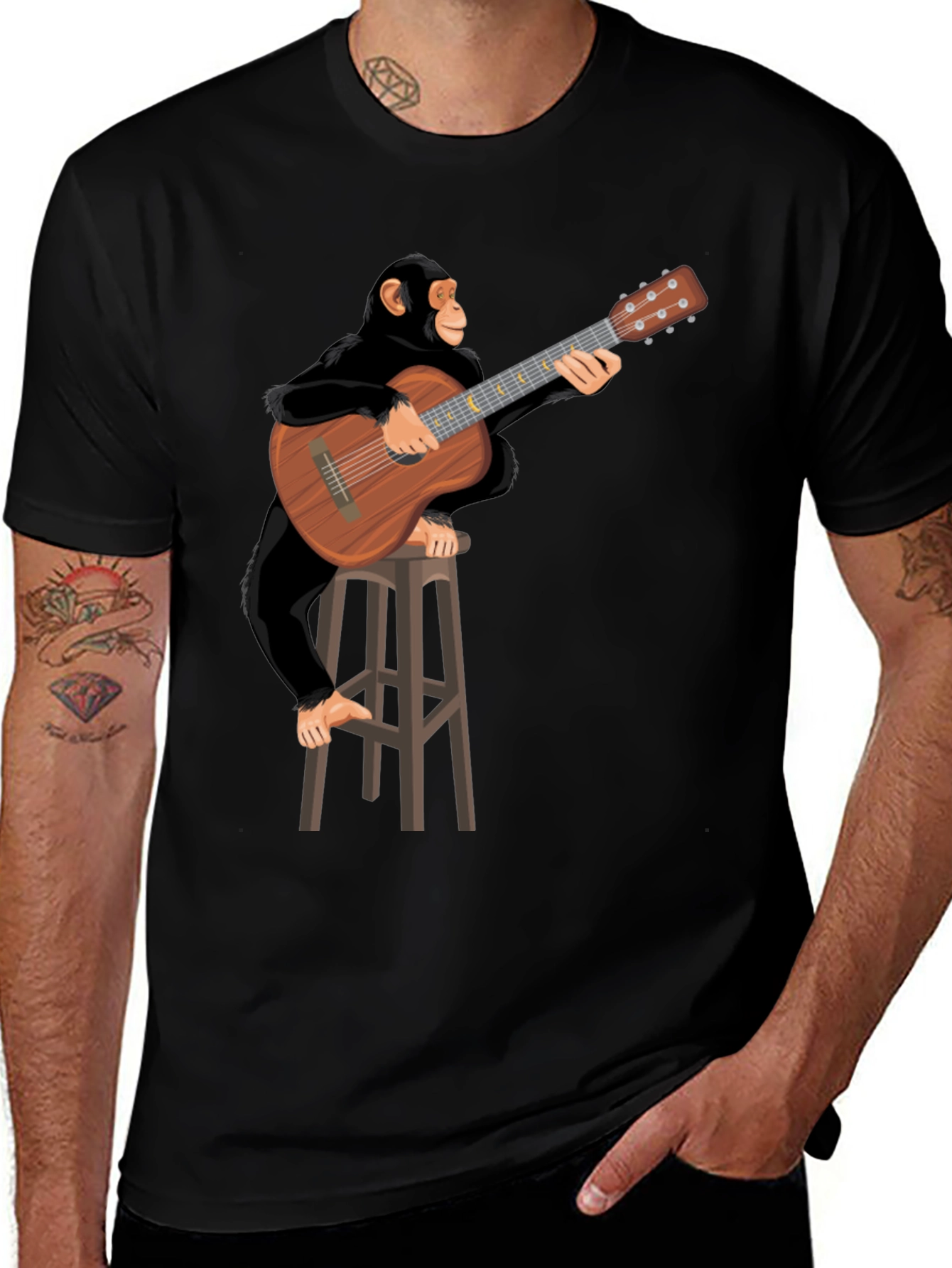 Chimpanzee Guitarist Graphic T-Shirt