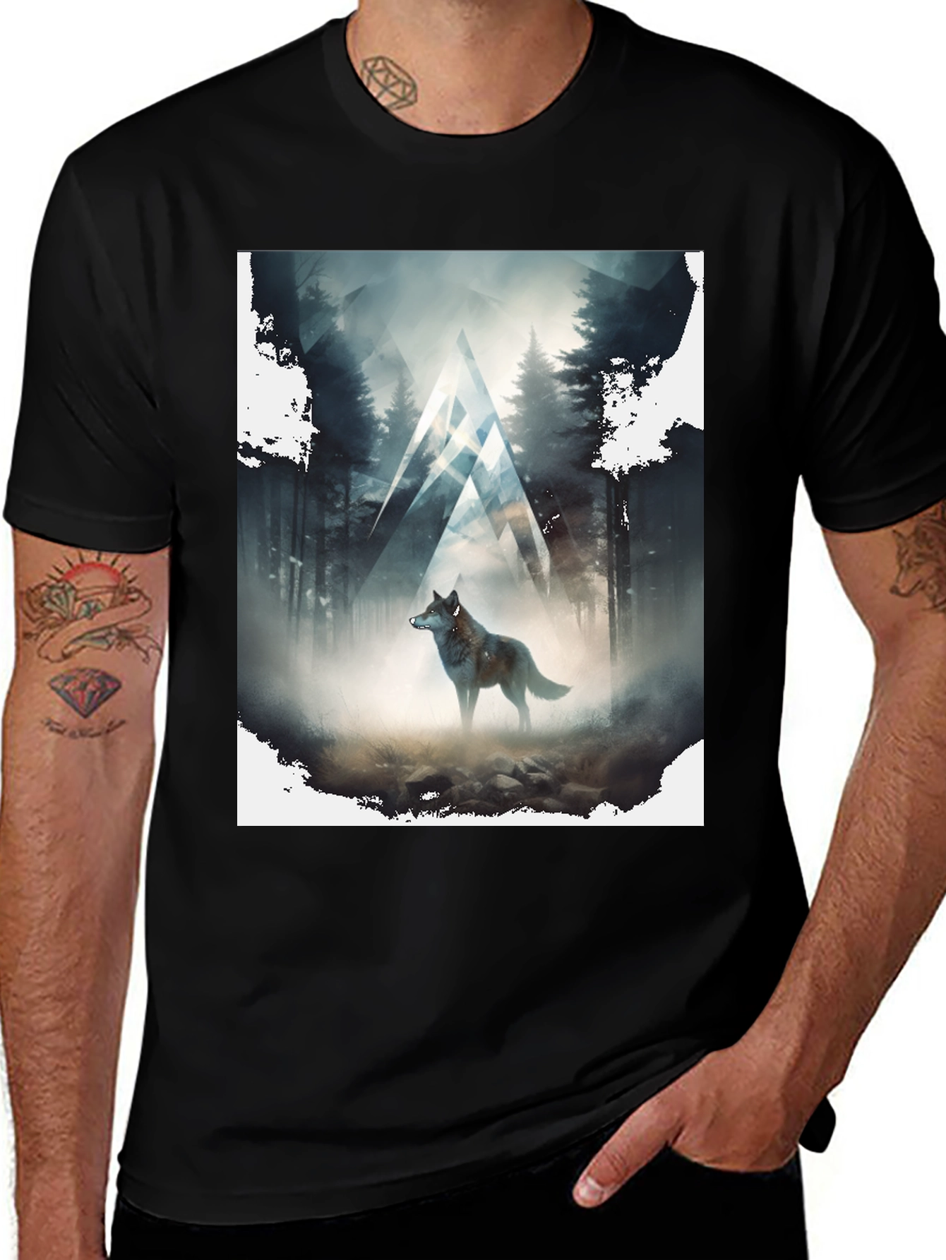 Variant 23 of Wolf Forest Graphic Tee - Black