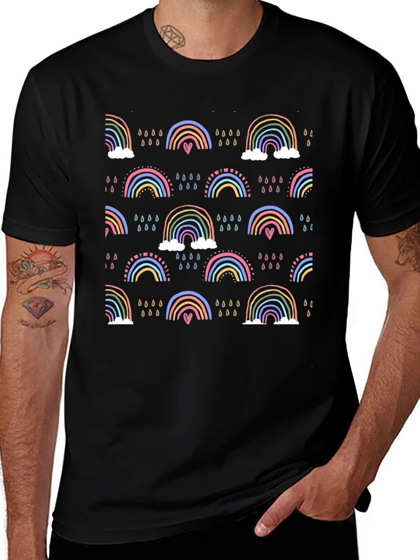 Variant 14 of Rainbow Rain Graphic Tee - Black Cotton Blend