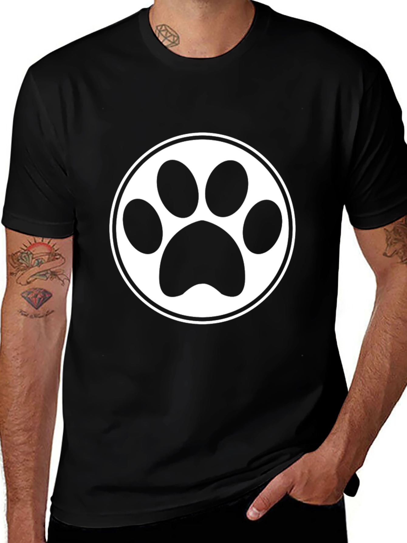Variant 10 of Paw Print T-Shirt - Black Short Sleeve Crew Neck