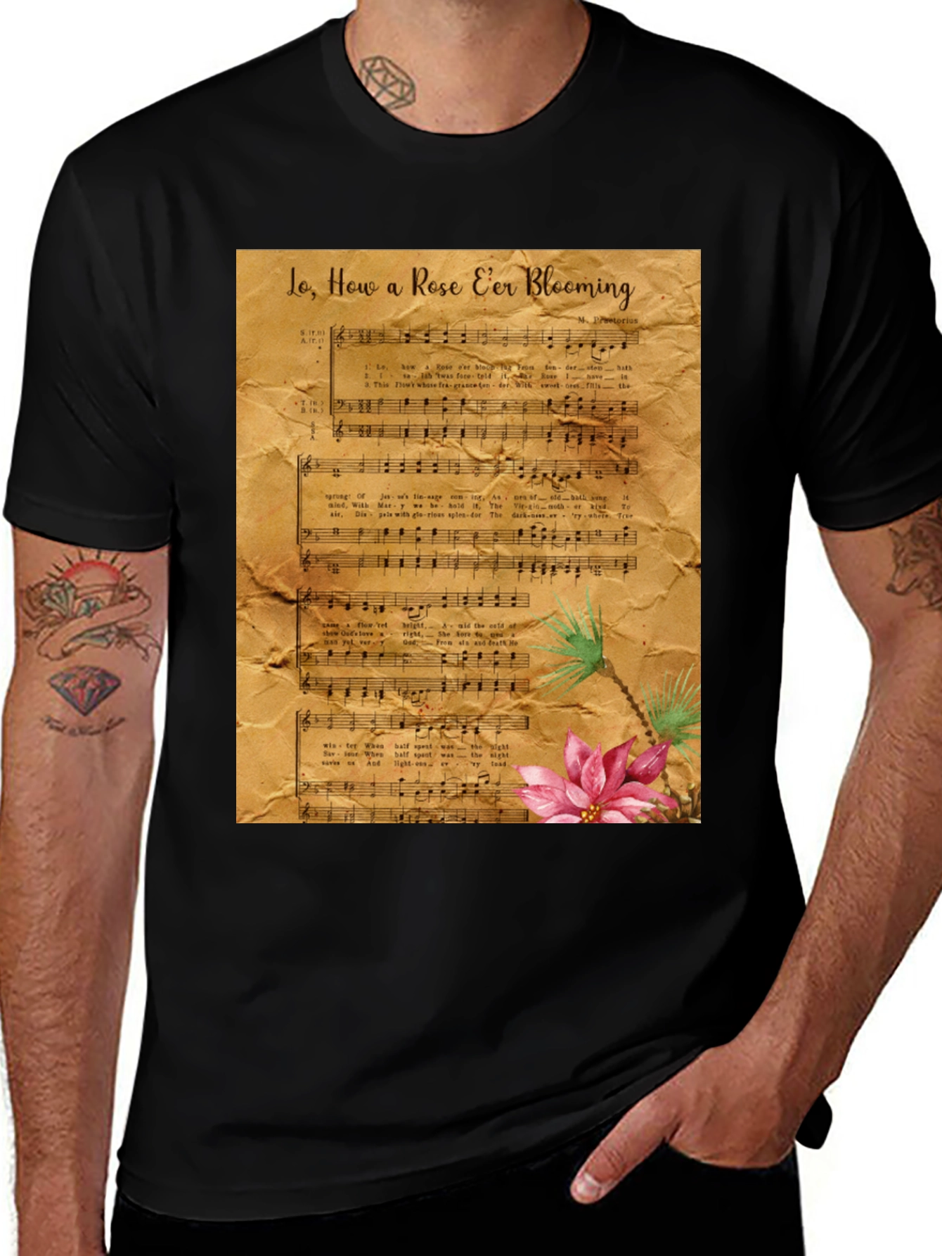 Variant 10 of Vintage Sheet Music & Floral T-Shirt