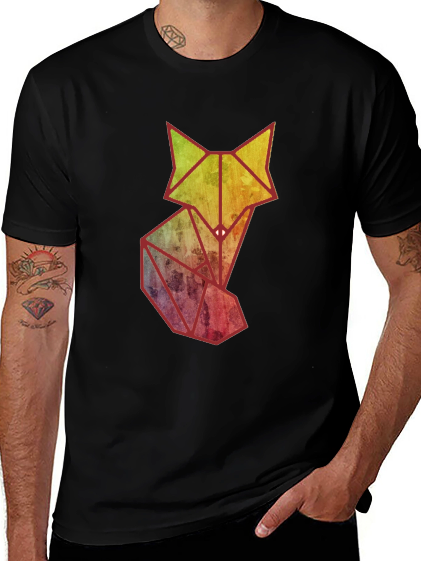 Variant 23 of Geometric Fox Graphic Tee - Stylish Men's Black T-Shirt