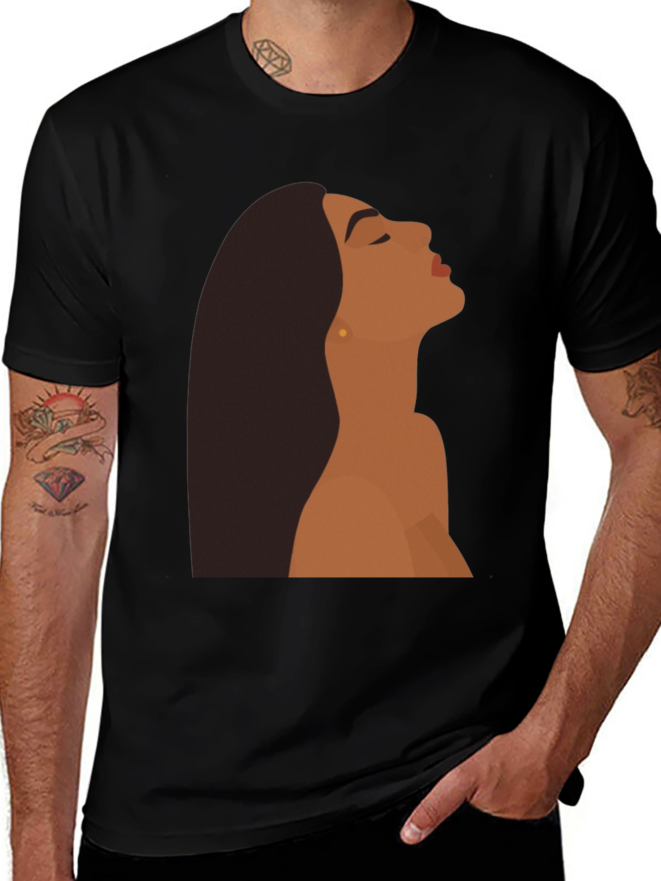 Black T-Shirt with Minimalist Woman Graphic