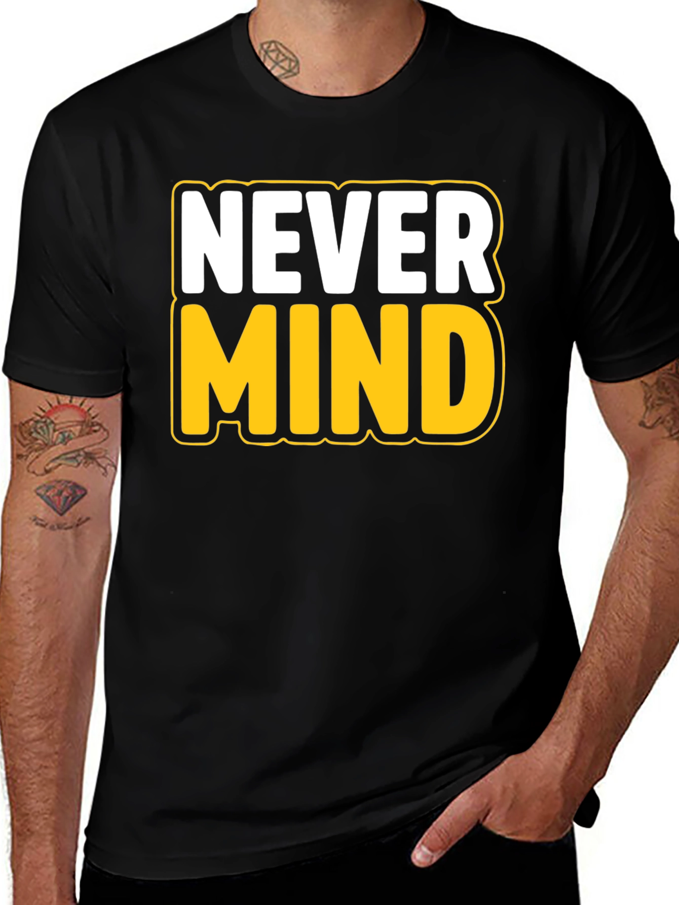 Variant 23 of Never Mind Graphic Tee - Casual Black T-Shirt